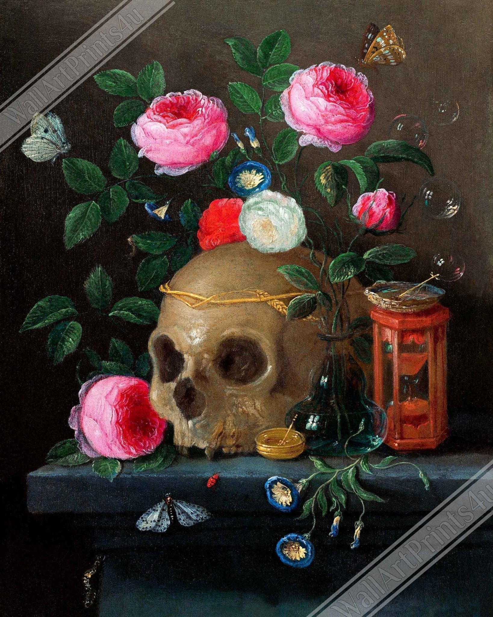 Skull Still Life Framed Print - Vanitas Still Life Framed - Jan Van Kessel UK, EU USA Domestic Shipping - WallArtPrints4U