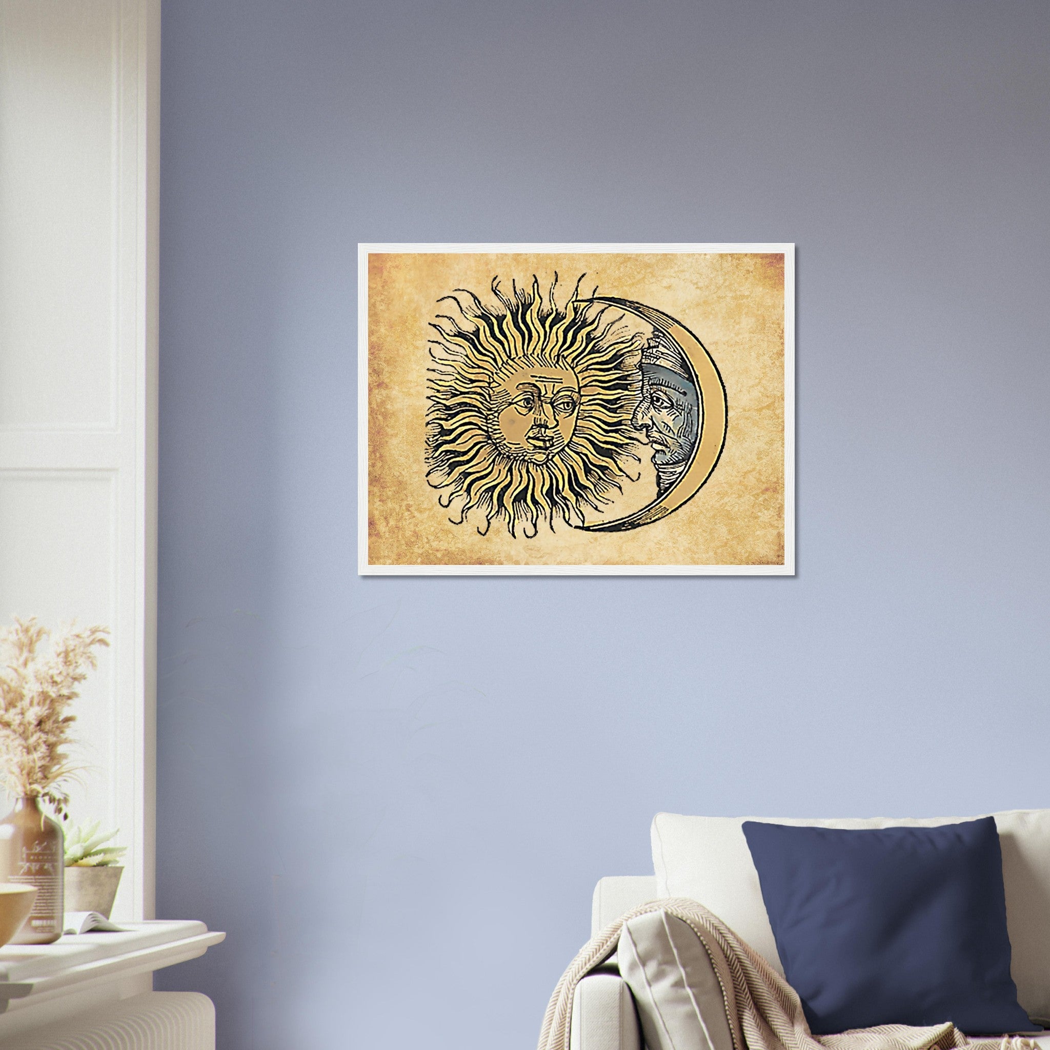 Sun Moon Framed Vintage Sun And Moon Framed Print Aged Parchment - WallArtPrints4U