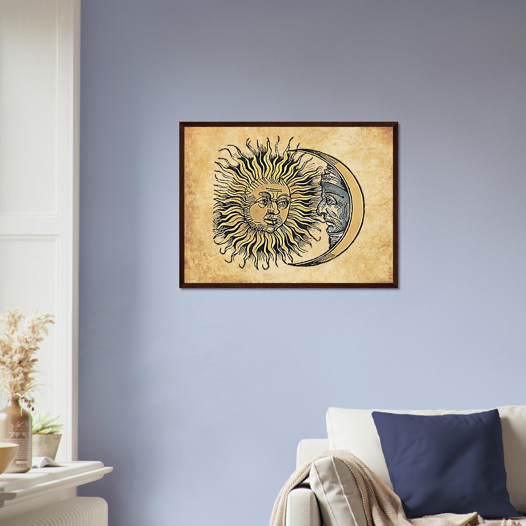 Sun Moon Framed Vintage Sun And Moon Framed Print Aged Parchment - WallArtPrints4U