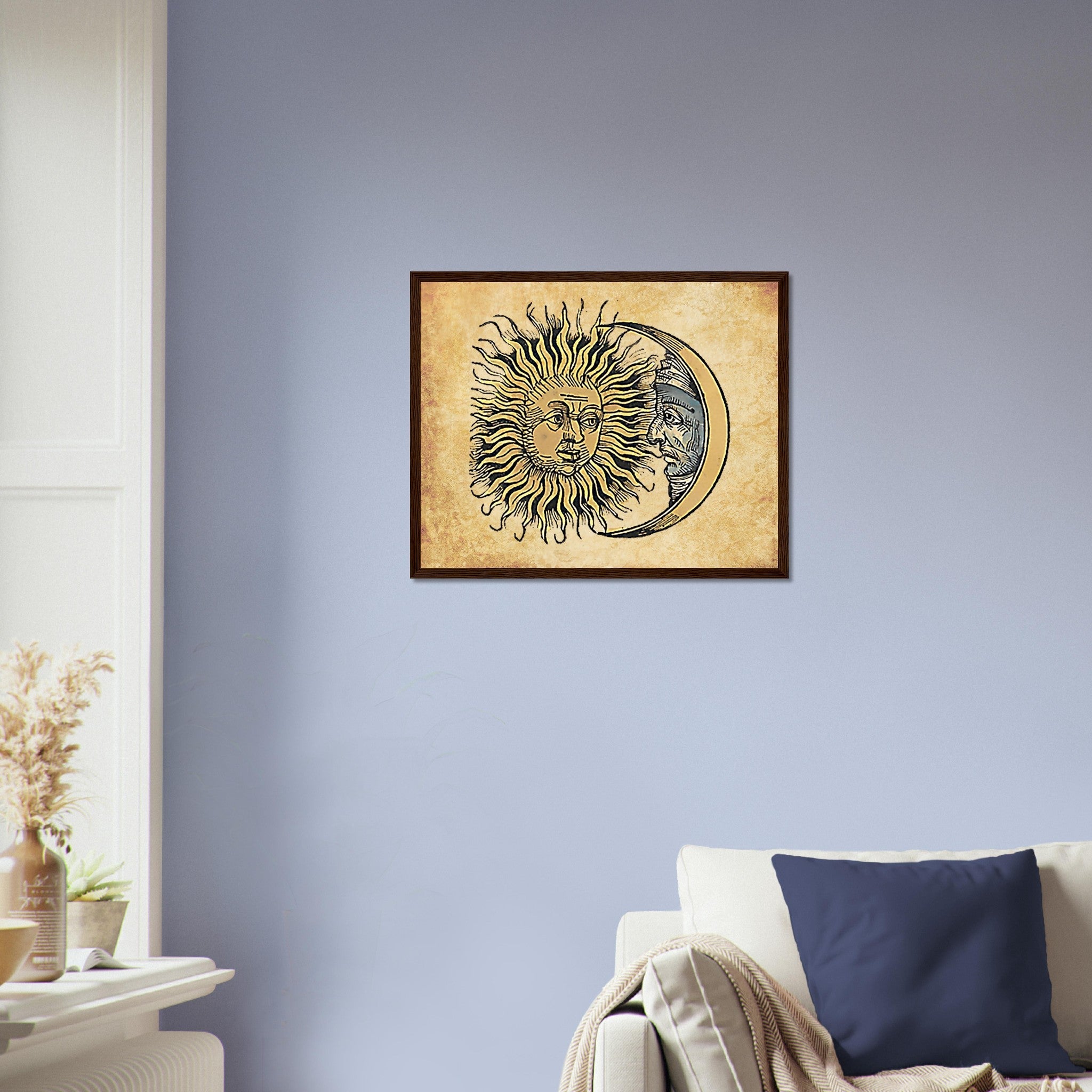 Sun Moon Framed Vintage Sun And Moon Framed Print Aged Parchment - WallArtPrints4U