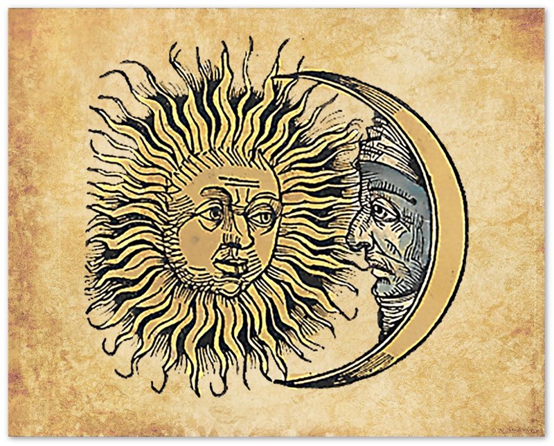 Sun Moon Poster Vintage Sun And Moon Poster Print Aged Parchment - WallArtPrints4U