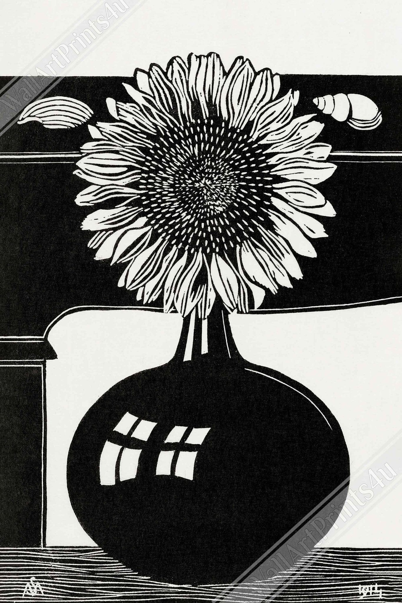 Sunflower Framed, Samuel Jessurun Halocast Victim, Sunflower Framed Print Black & White - WallArtPrints4U