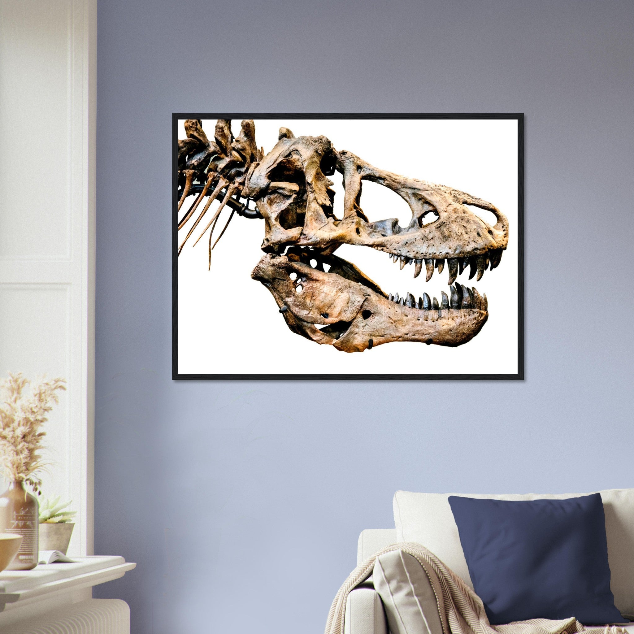 T Rex Skull Framed, Vintage Tyrannosaurus Skull Art - T Rex Skeleton Skull Framed Print Rexy - WallArtPrints4U