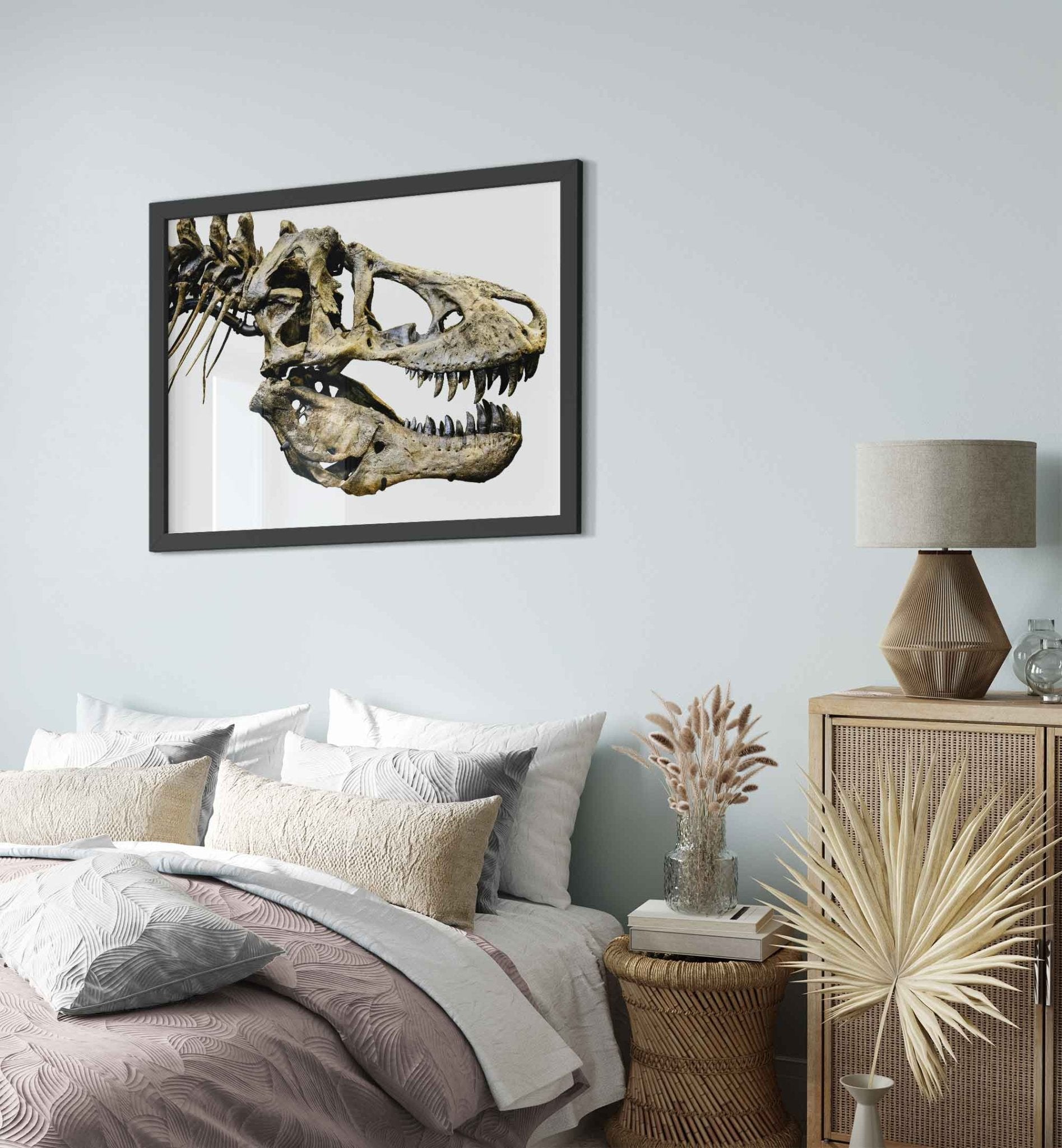 T Rex Skull Framed, Vintage Tyrannosaurus Skull Art - T Rex Skeleton Skull Framed Print Rexy - WallArtPrints4U