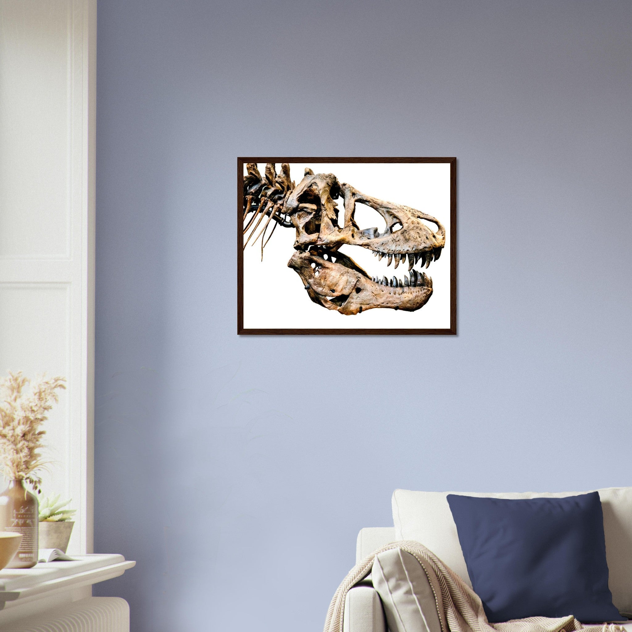 T Rex Skull Framed, Vintage Tyrannosaurus Skull Art - T Rex Skeleton Skull Framed Print Rexy - WallArtPrints4U