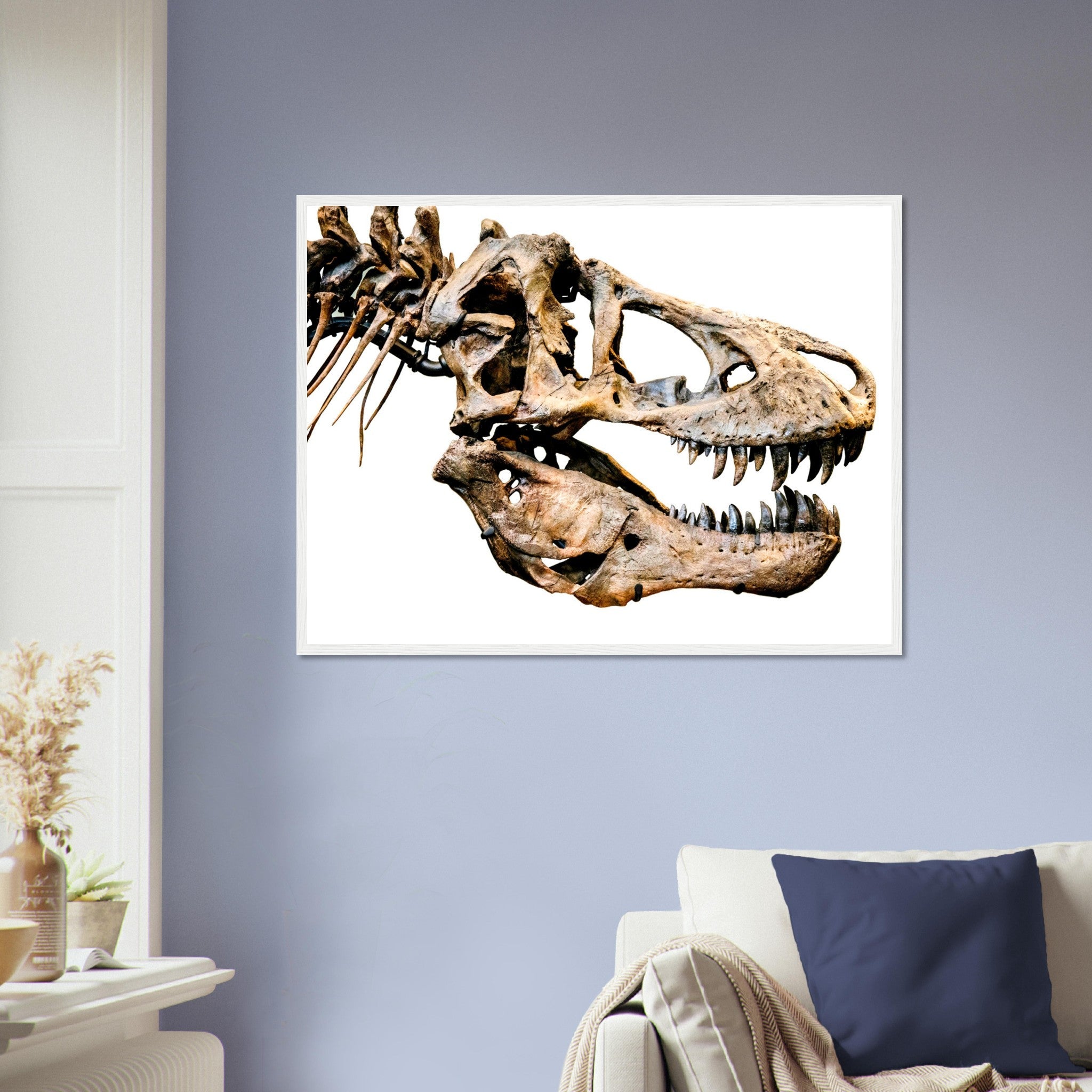 T Rex Skull Framed, Vintage Tyrannosaurus Skull Art - T Rex Skeleton Skull Framed Print Rexy - WallArtPrints4U