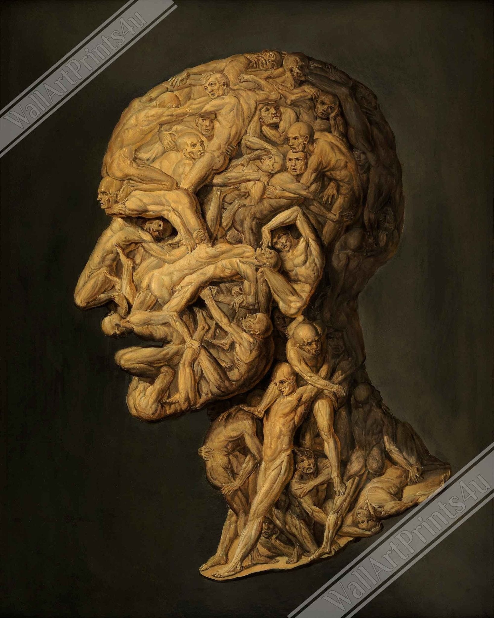 Testa Anatomica Canvas Print - Head Made From Nude Figures Wrestling - Testa Anatomica Canvas Filippo Baldi - WallArtPrints4U
