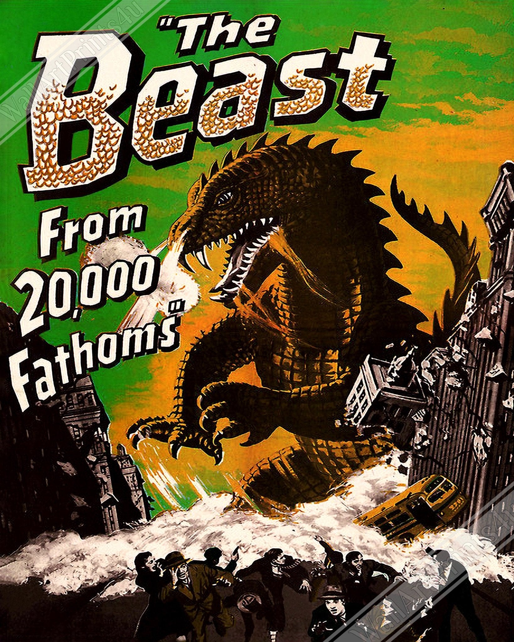 The Beast Poster, Vintage Horror Movie Poster 1953 The Beast From 20,000 Fathoms - WallArtPrints4U