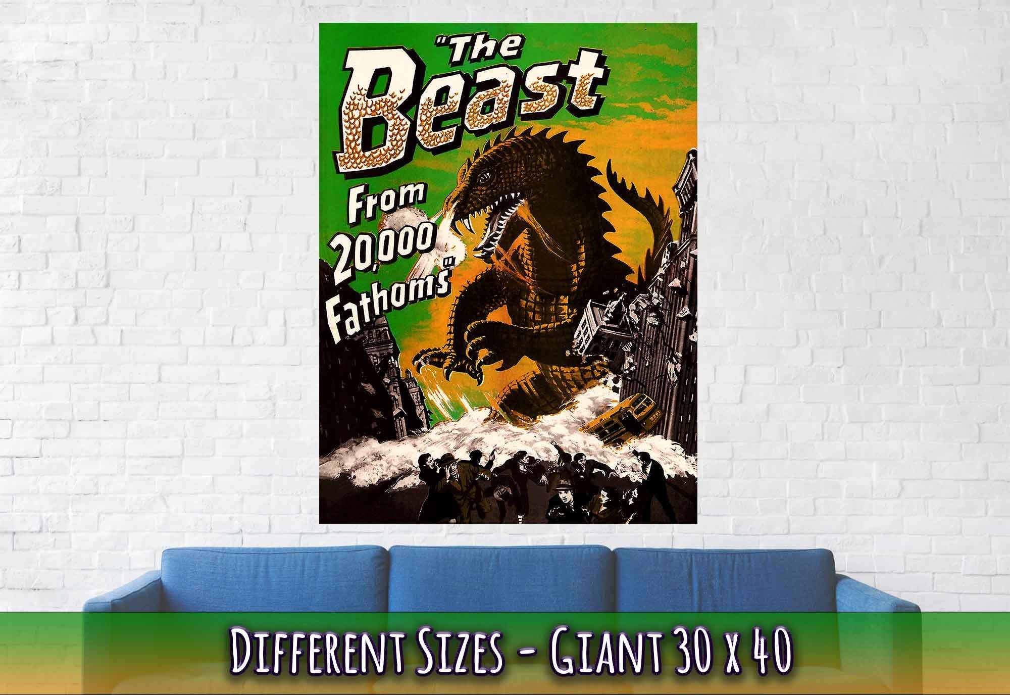 The Beast Poster, Vintage Horror Movie Poster 1953 The Beast From 20,000 Fathoms - WallArtPrints4U