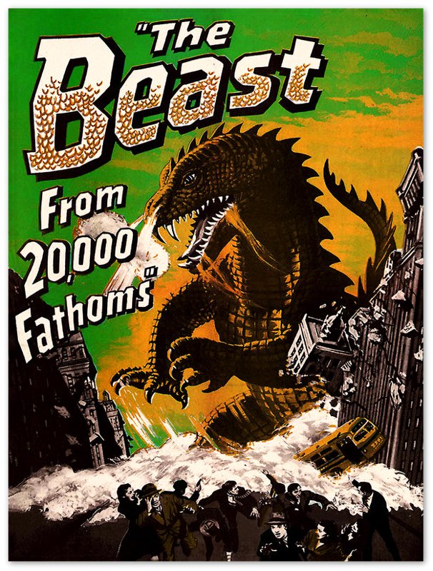 The Beast Poster, Vintage Horror Movie Poster 1953 The Beast From 20,000 Fathoms - WallArtPrints4U