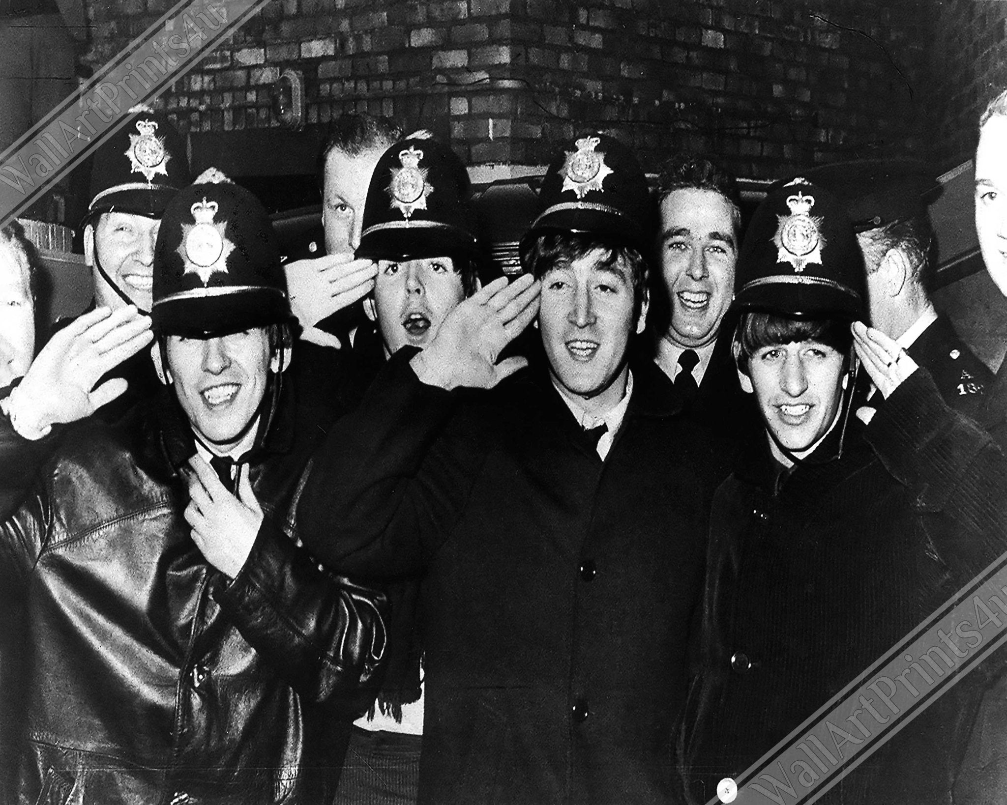 The Beatles Canvas, Posing With Police, Vintage Photo Portrait - The Beatles Birmingham Hippodrome - WallArtPrints4U