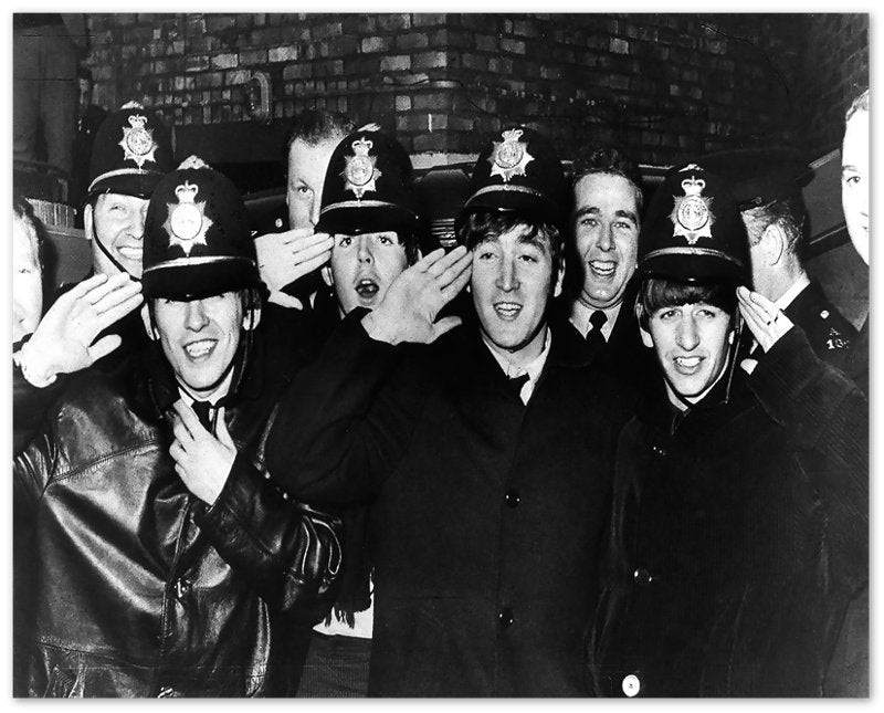 The Beatles Poster, Posing With Police, Vintage Photo Portrait - The Beatles Birmingham Hippodrome - WallArtPrints4U