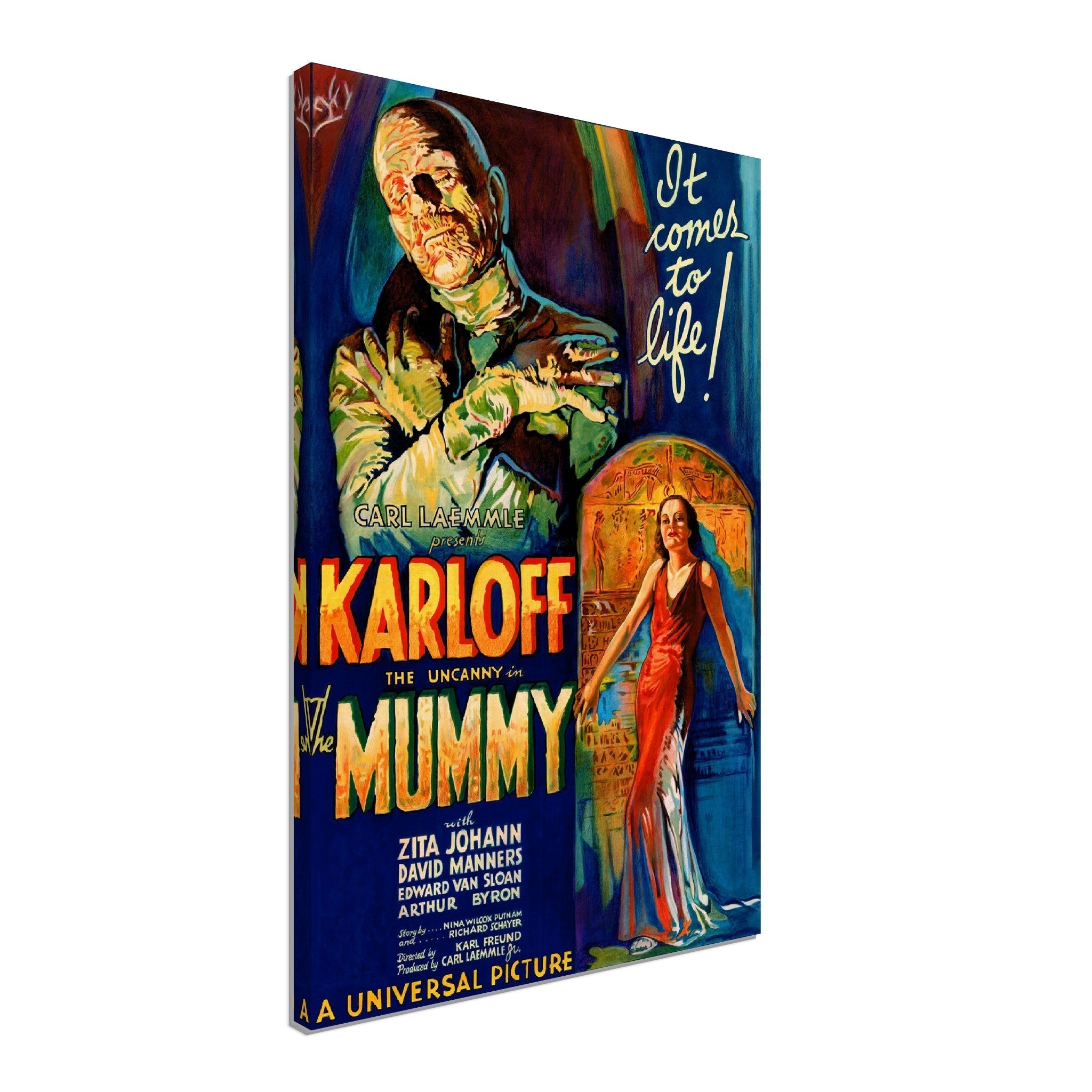 The Mummy Canvas, Vintage Horror Movie Canvas 1932 Version 2 Canvas Film Art - Boris Karloff, Zita Johann, David Manners - WallArtPrints4U