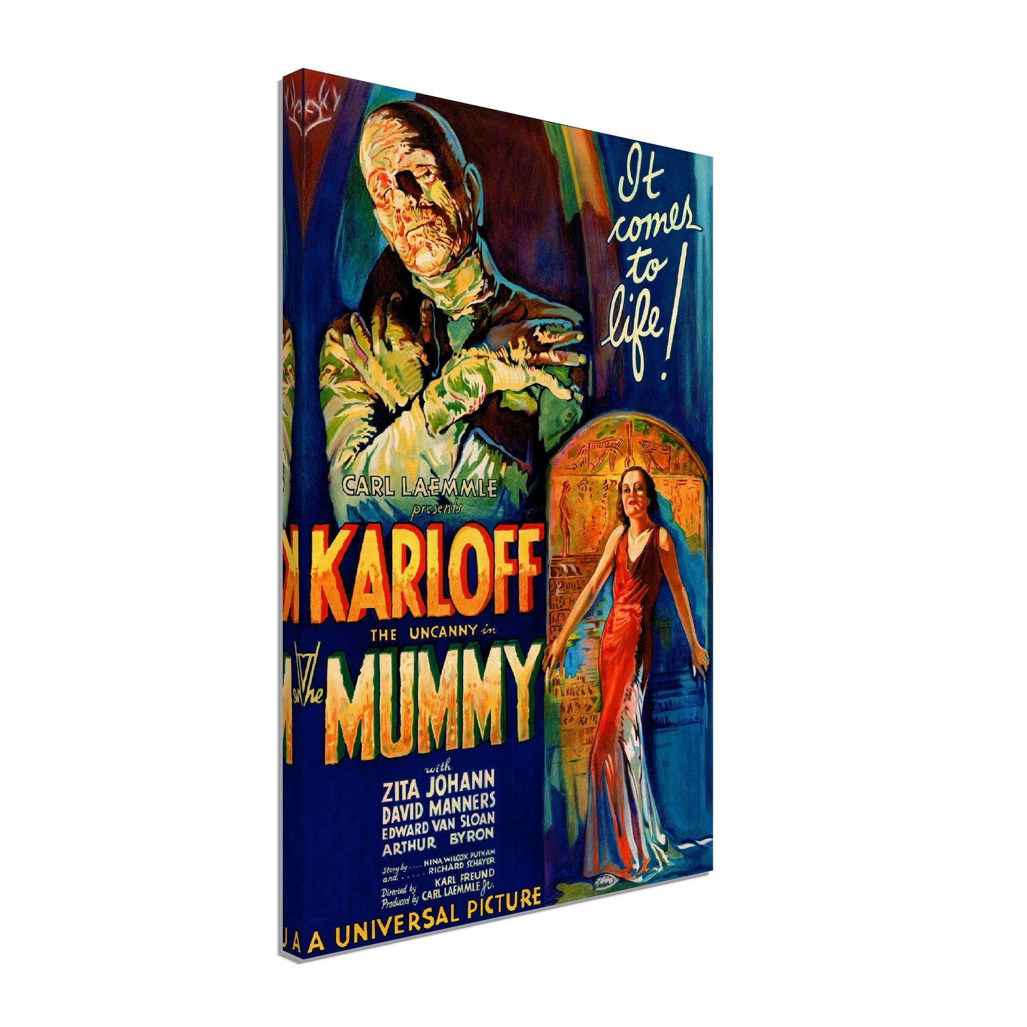 The Mummy Canvas, Vintage Horror Movie Canvas 1932 Version 2 Canvas Film Art - Boris Karloff, Zita Johann, David Manners - WallArtPrints4U