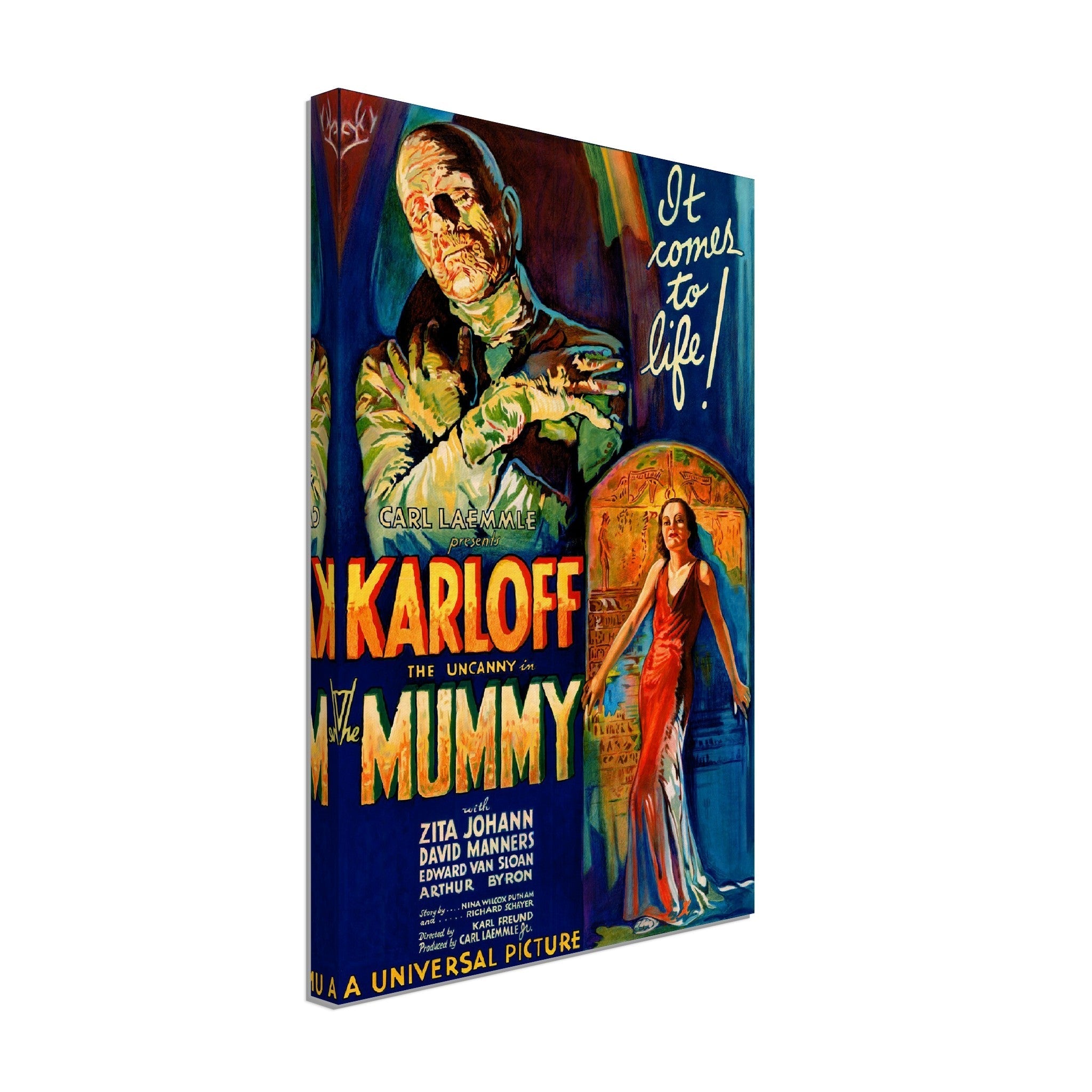 The Mummy Canvas, Vintage Horror Movie Canvas 1932 Version 2 Canvas Film Art - Boris Karloff, Zita Johann, David Manners - WallArtPrints4U