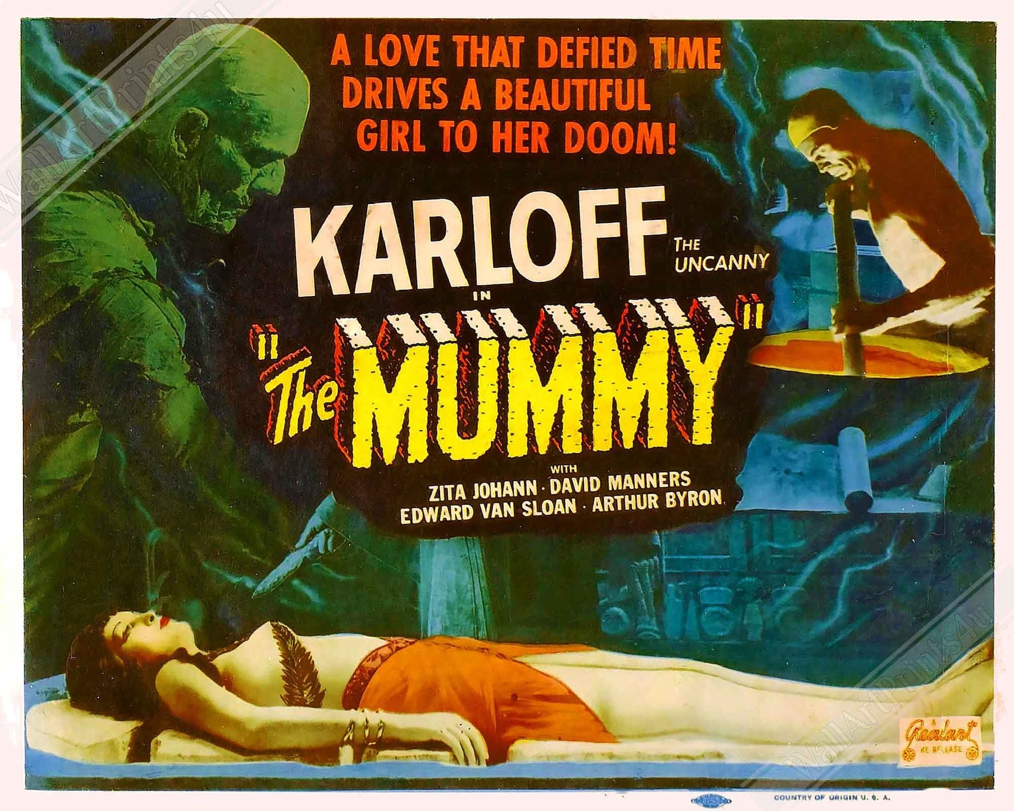 The Mummy Poster, Vintage Horror Movie Poster 1932 Poster Film Art - Boris Karloff, Zita Johann, David Manners - WallArtPrints4U