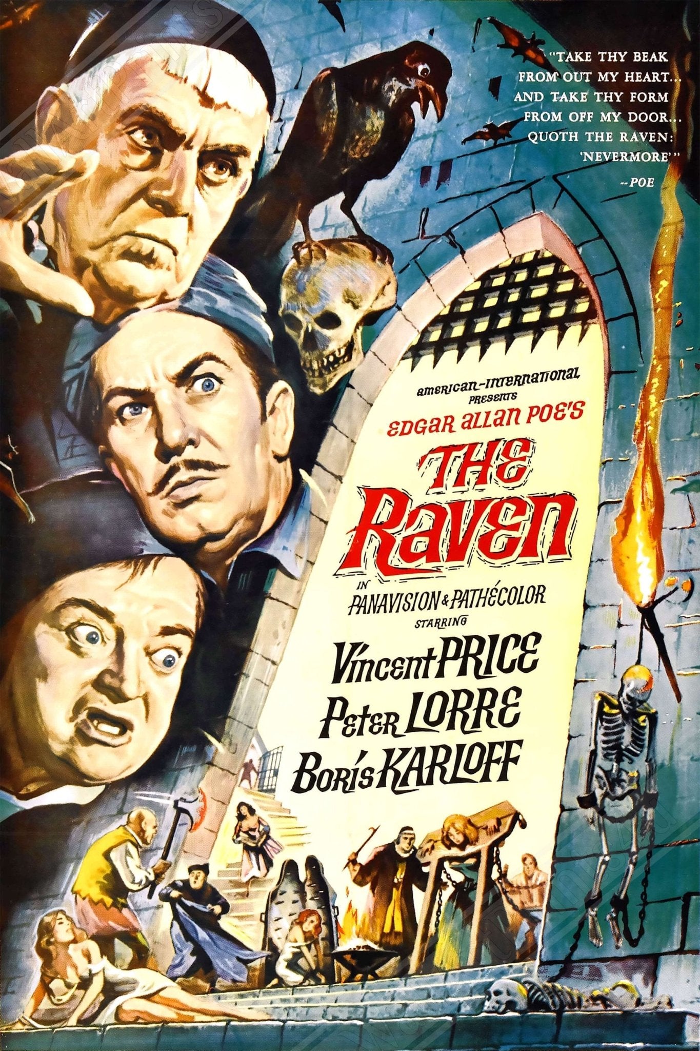 The Raven Canvas, Vintage Movie Canvas 1963 Canvas Film Art - Vincent Price, Peter Lorre, Boris Karloff - WallArtPrints4U