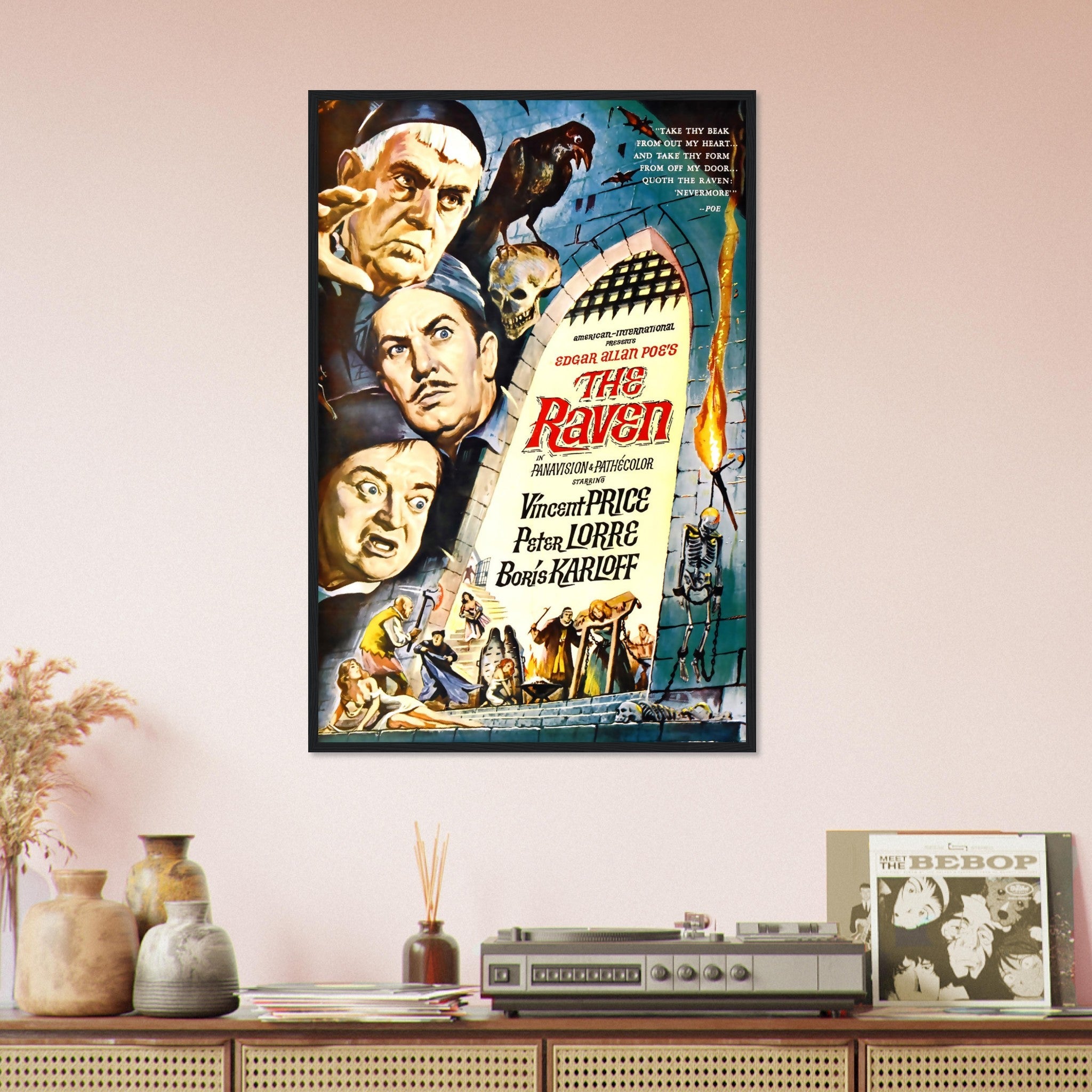 The Raven Framed, Vintage Movie Framed 1963 Framed Film Art - Vincent Price, Peter Lorre, Boris Karloff - WallArtPrints4U