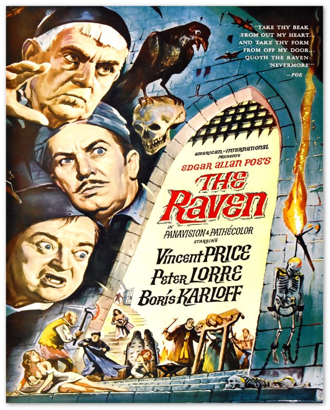 The Raven Poster, Vintage Movie Poster 1963 Poster Film Art - Vincent Price, Peter Lorre, Boris Karloff - WallArtPrints4U