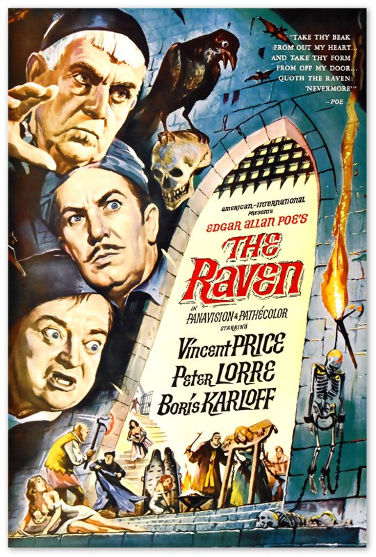 The Raven Poster, Vintage Movie Poster 1963 Poster Film Art - Vincent Price, Peter Lorre, Boris Karloff - WallArtPrints4U