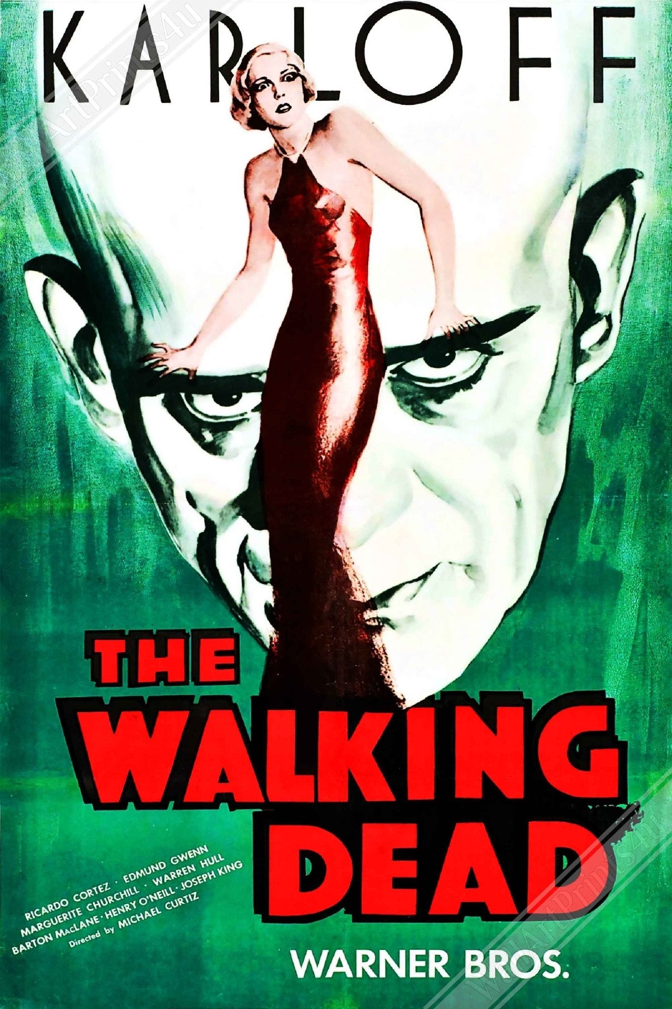 The Walking Dead Poster, Vintage Horror Movie Poster 1936 Poster Film Art - Marguerite Churchill, Boris Karloff - WallArtPrints4U