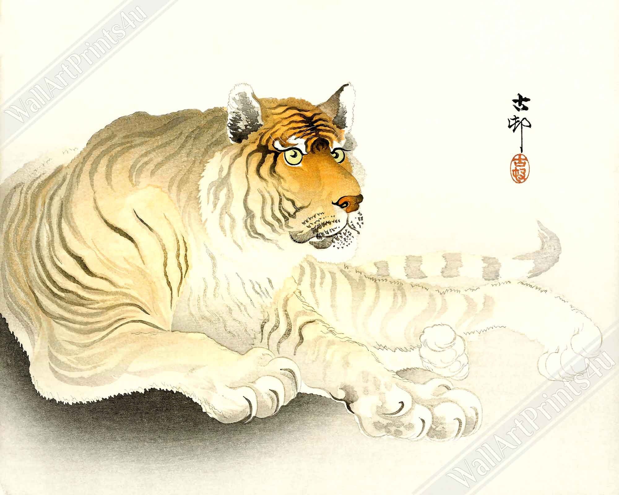 Tiger Poster Print, Ohara Koson, Japanese Tiger Art - Vintage Tiger Print Poster - WallArtPrints4U