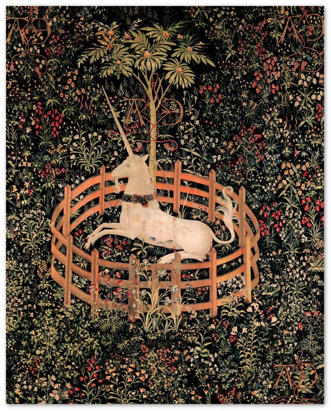 Unicorn Poster, Vintage Unicorn In Captivity, Unicorn Tapestries 1495 - 1505 - Vintage Unicorn Print - WallArtPrints4U