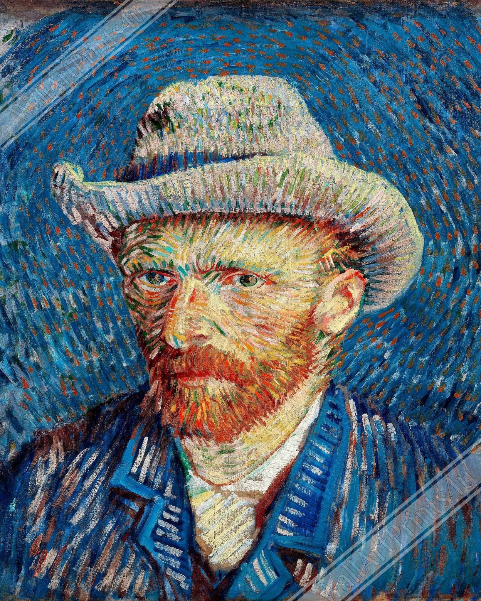 Van Gogh Self Portrait Print - Van Gogh Grey Felt Hat Poster - Vincent Van Gogh Last Self Portrait. - WallArtPrints4U