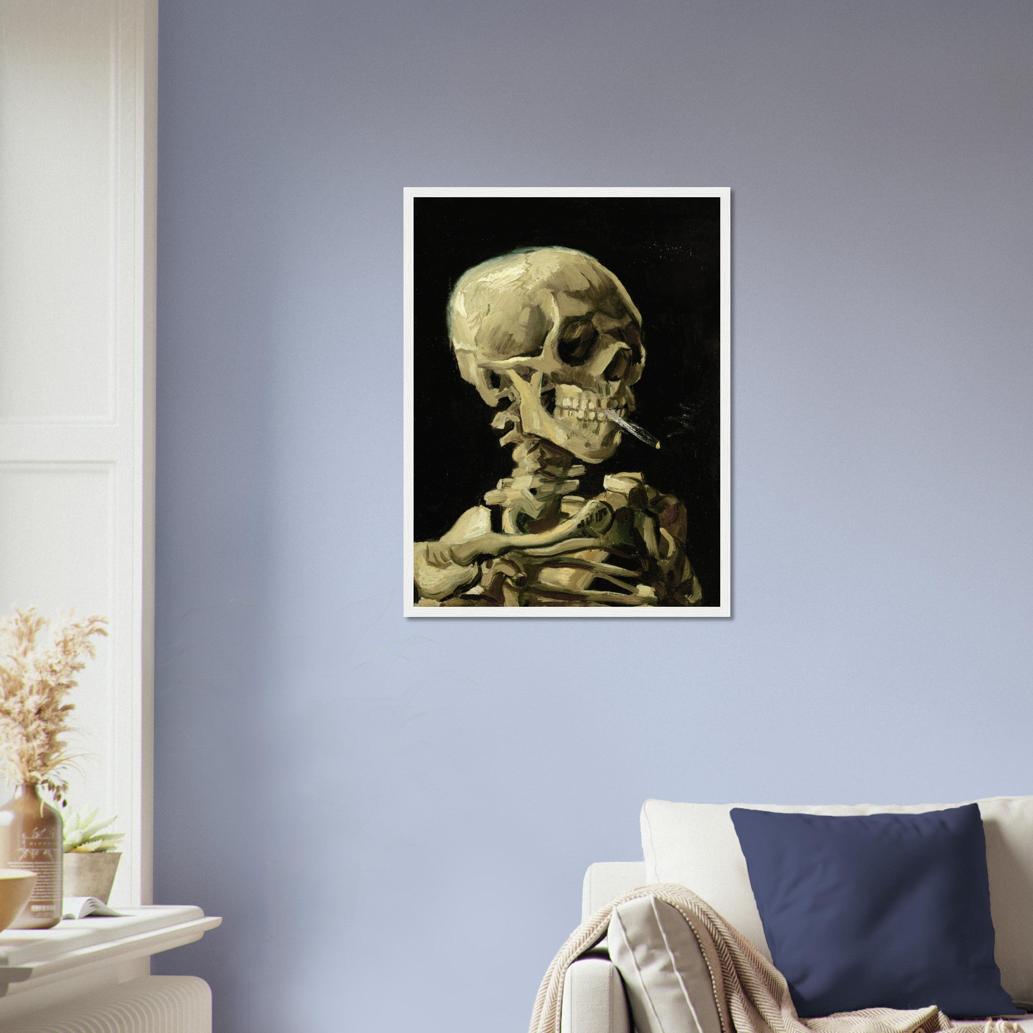 Van Gogh Skeleton With A Cigarette Framed - Skull With A Burning Cigarette Framed Print - WallArtPrints4U