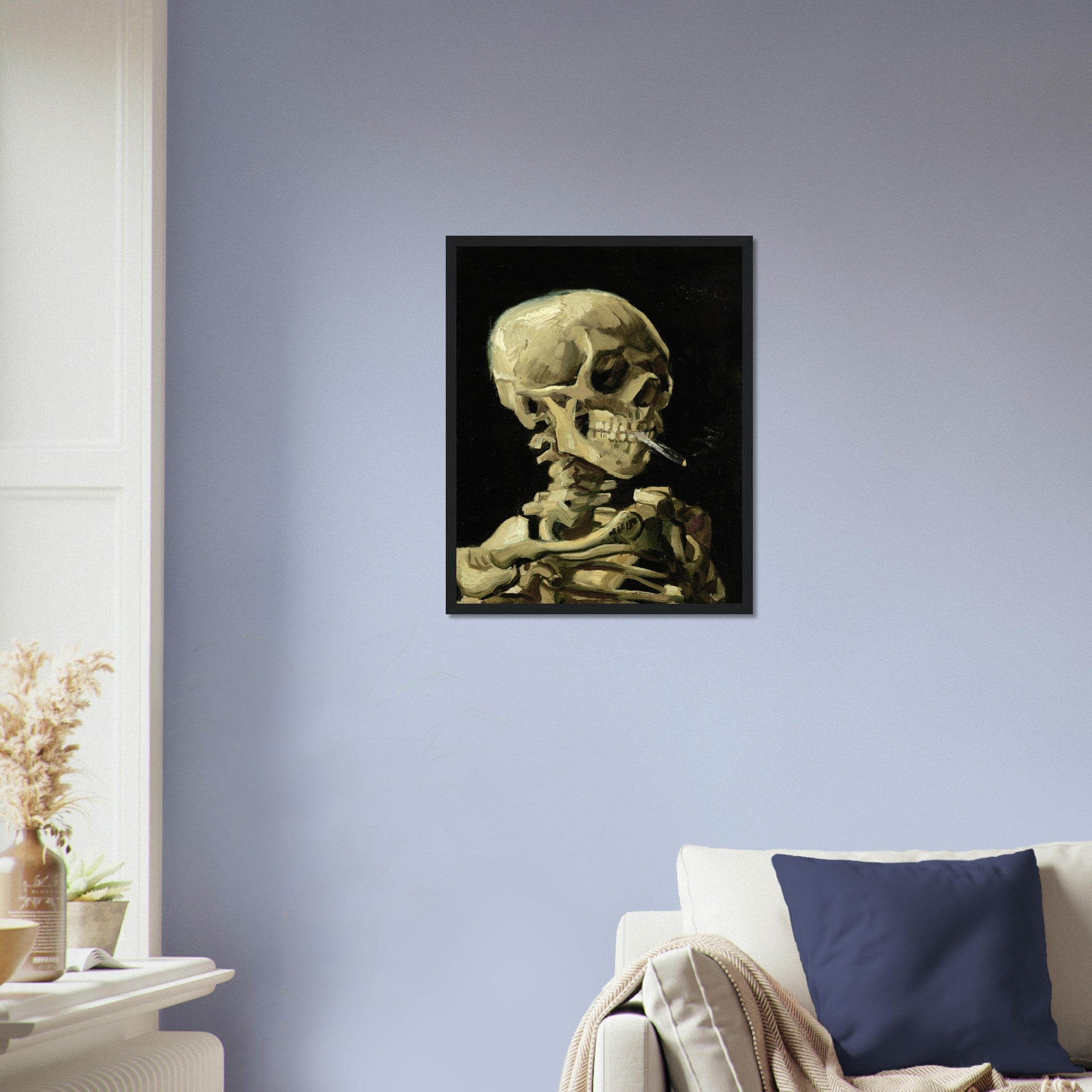 Van Gogh Skeleton With A Cigarette Framed - Skull With A Burning Cigarette Framed Print - WallArtPrints4U