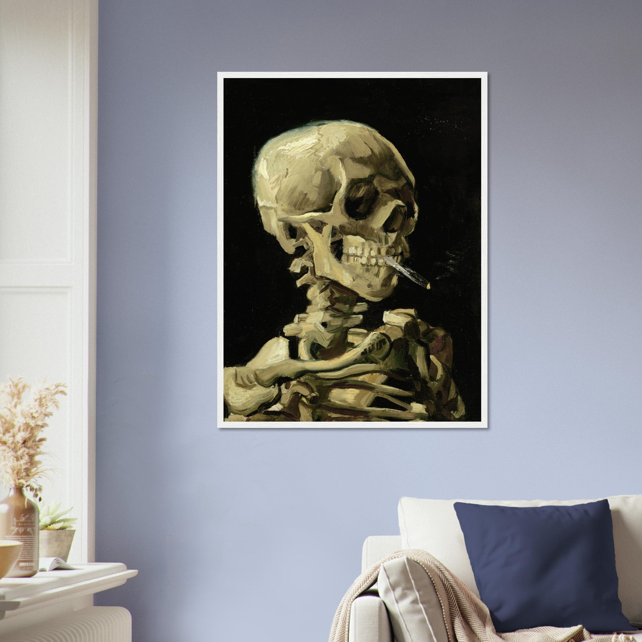 Van Gogh Skeleton With A Cigarette Framed - Skull With A Burning Cigarette Framed Print - WallArtPrints4U