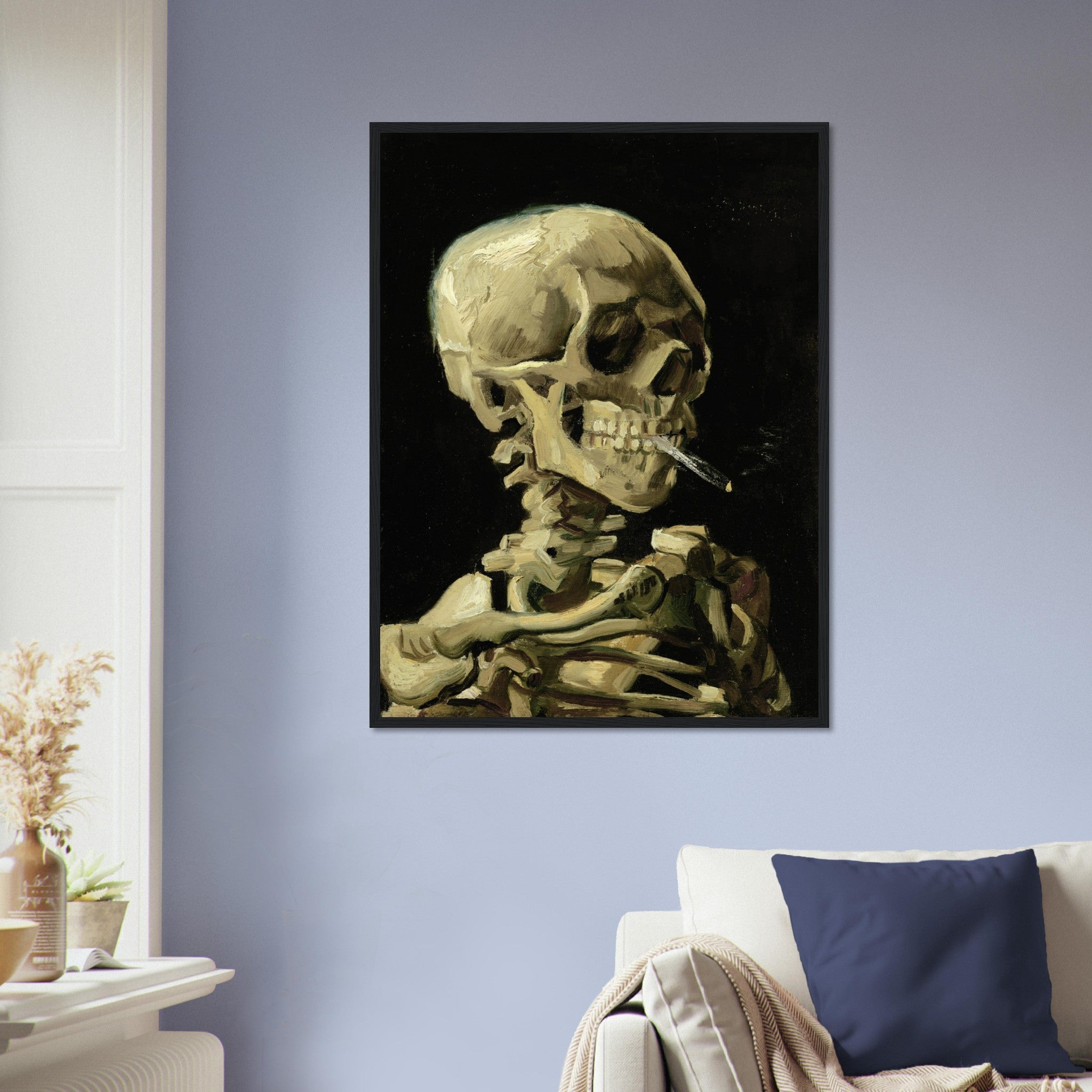 Van Gogh Skeleton With A Cigarette Framed - Skull With A Burning Cigarette Framed Print - WallArtPrints4U