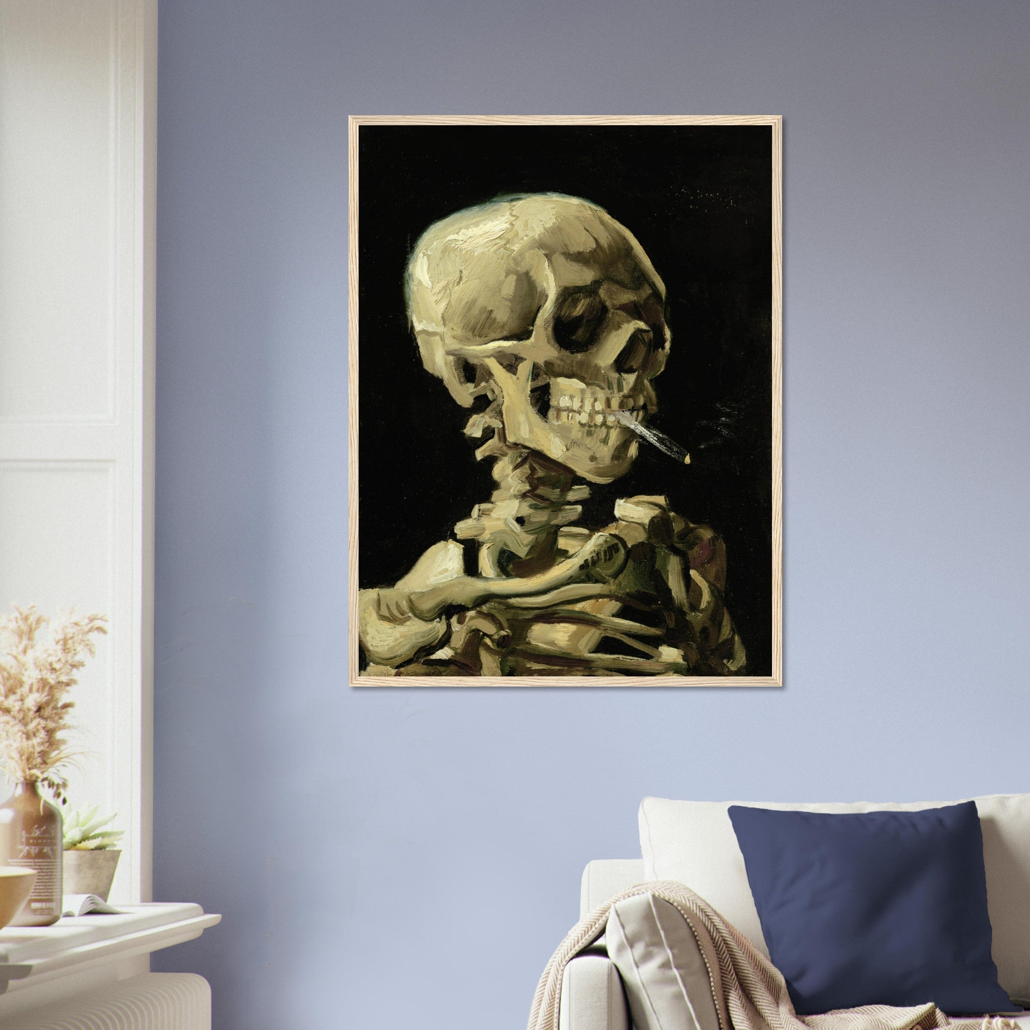 Van Gogh Skeleton With A Cigarette Framed - Skull With A Burning Cigarette Framed Print - WallArtPrints4U