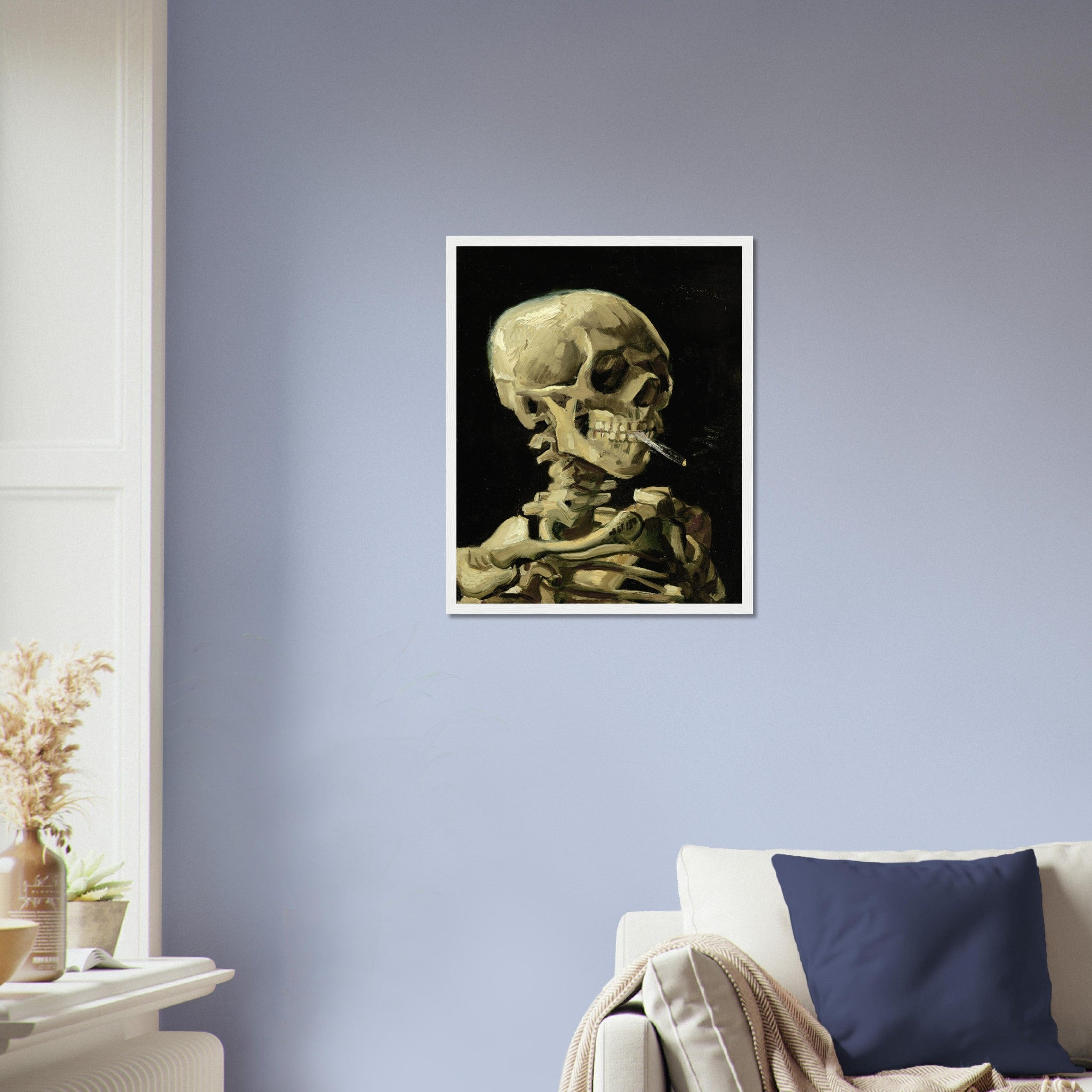 Van Gogh Skeleton With A Cigarette Framed - Skull With A Burning Cigarette Framed Print - WallArtPrints4U