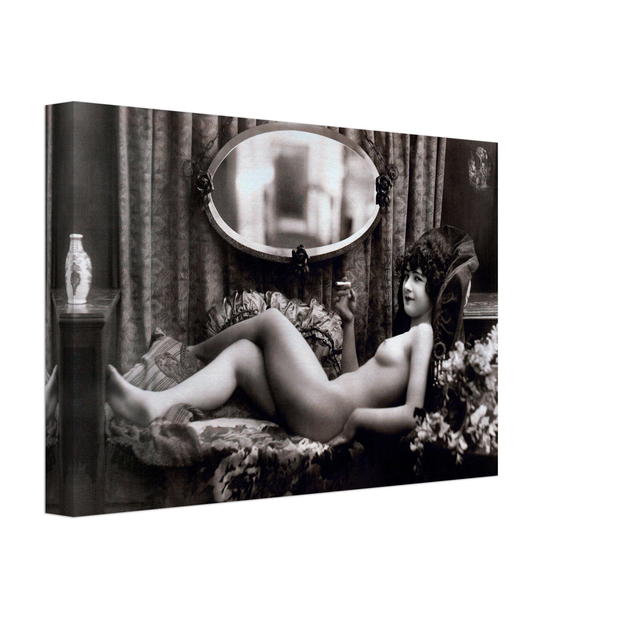 Victorian Smoking Nude Erotica Canvas Vintage Victorian Bedroom Erotica Pin Up - WallArtPrints4U