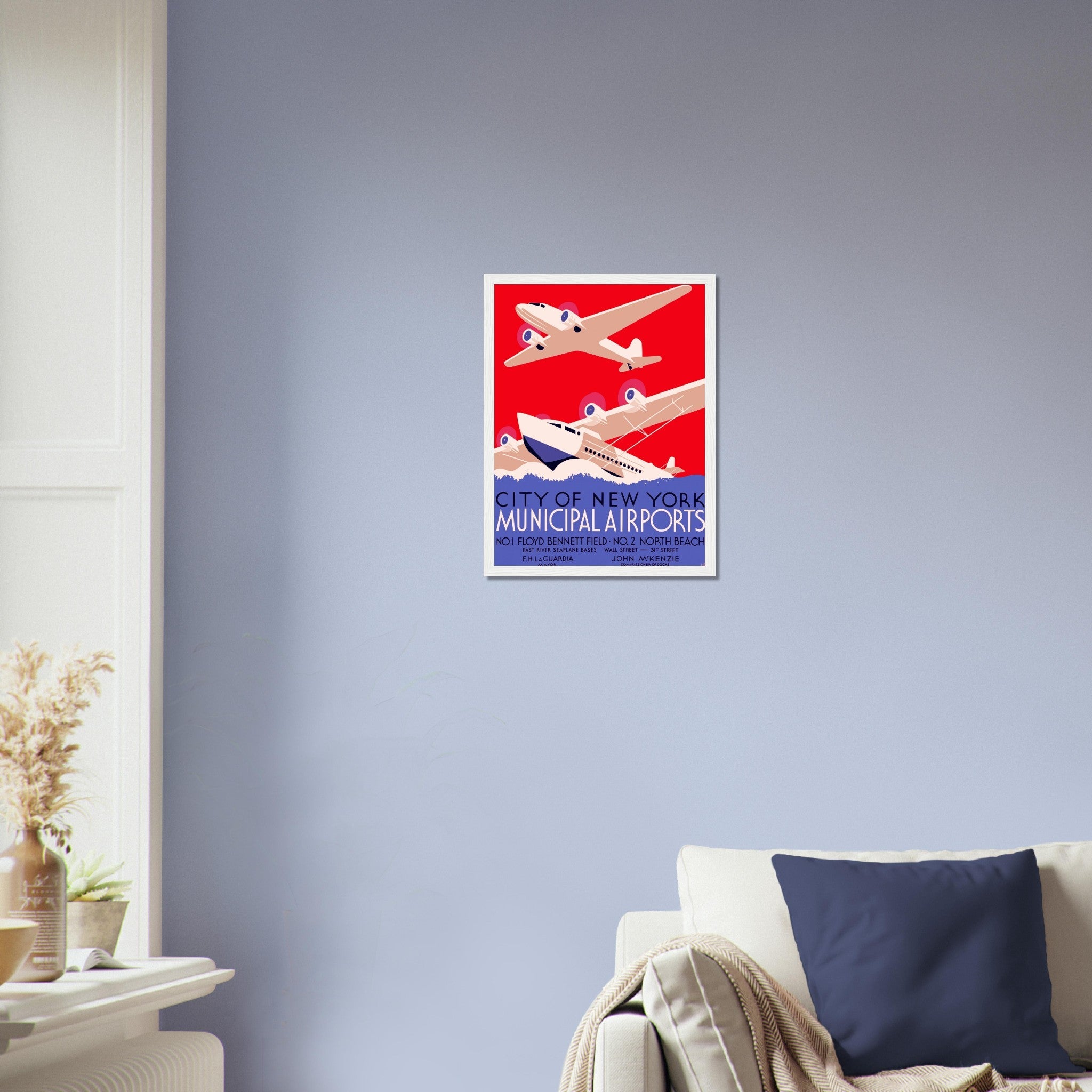 Vintage Airport Framed, New York Municipal Airport Framed Print Framed, Vintage New York Airport UK, EU USA Domestic Shipping - WallArtPrints4U