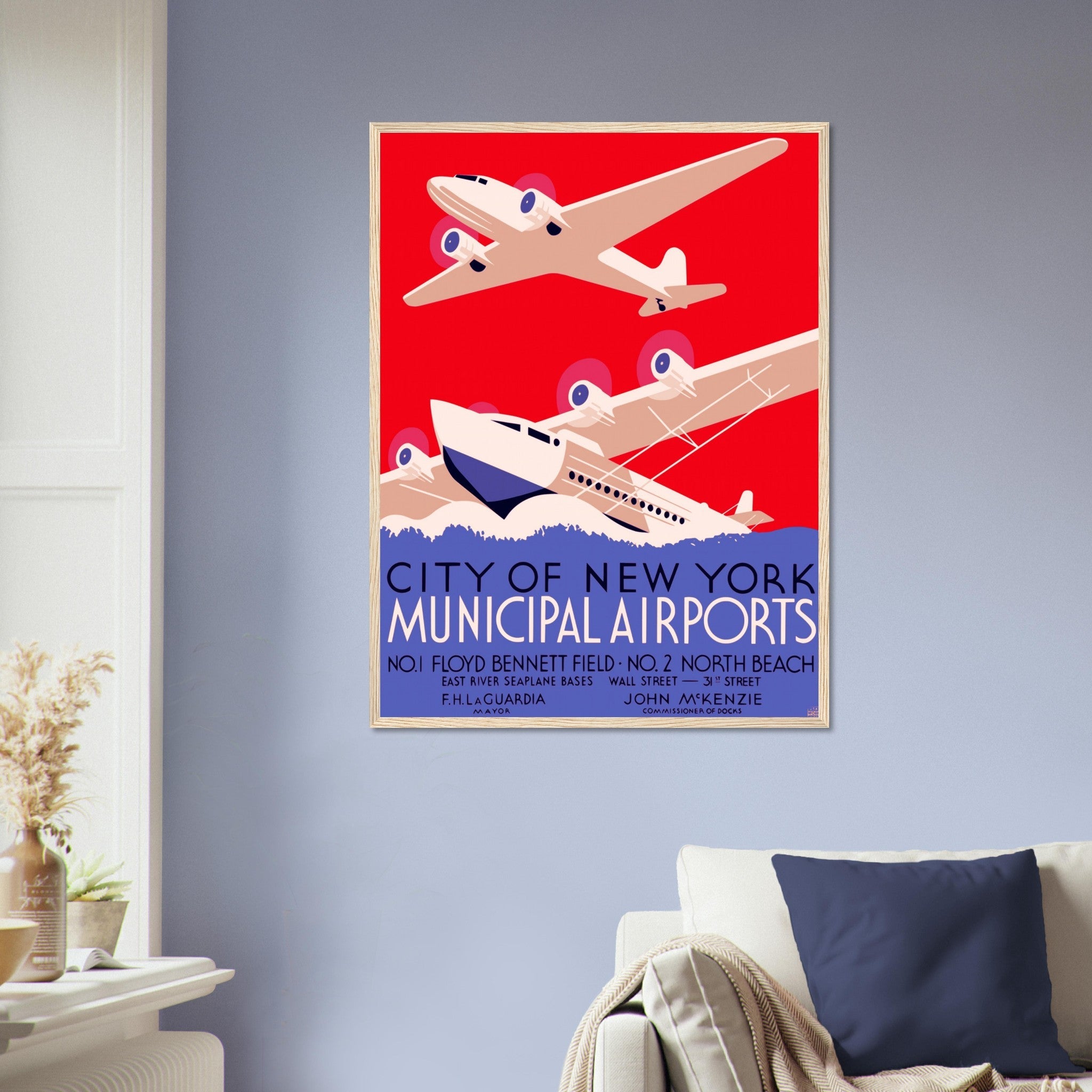 Vintage Airport Framed, New York Municipal Airport Framed Print Framed, Vintage New York Airport UK, EU USA Domestic Shipping - WallArtPrints4U