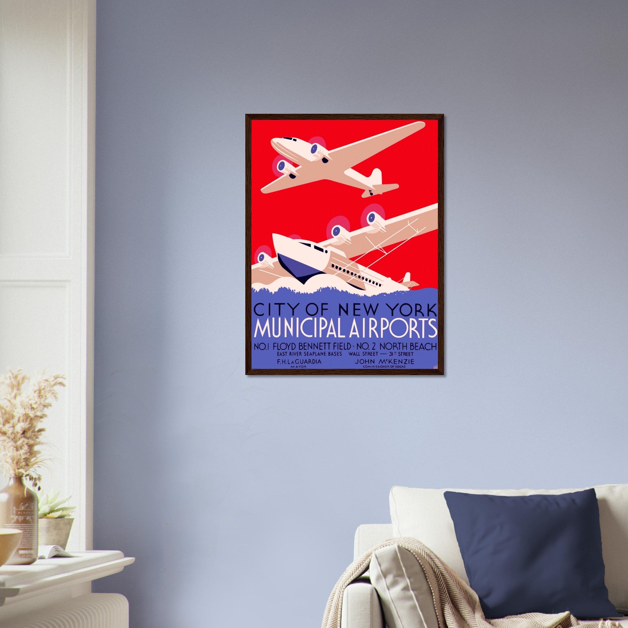 Vintage Airport Framed, New York Municipal Airport Framed Print Framed, Vintage New York Airport UK, EU USA Domestic Shipping - WallArtPrints4U