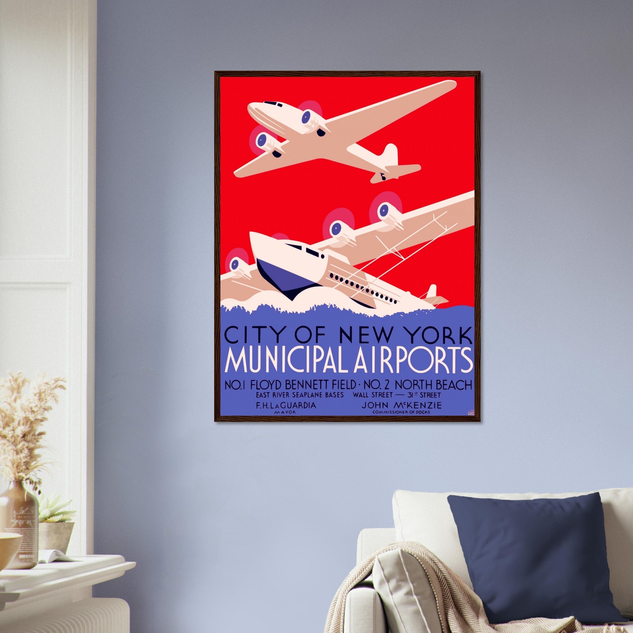 Vintage Airport Framed, New York Municipal Airport Framed Print Framed, Vintage New York Airport UK, EU USA Domestic Shipping - WallArtPrints4U