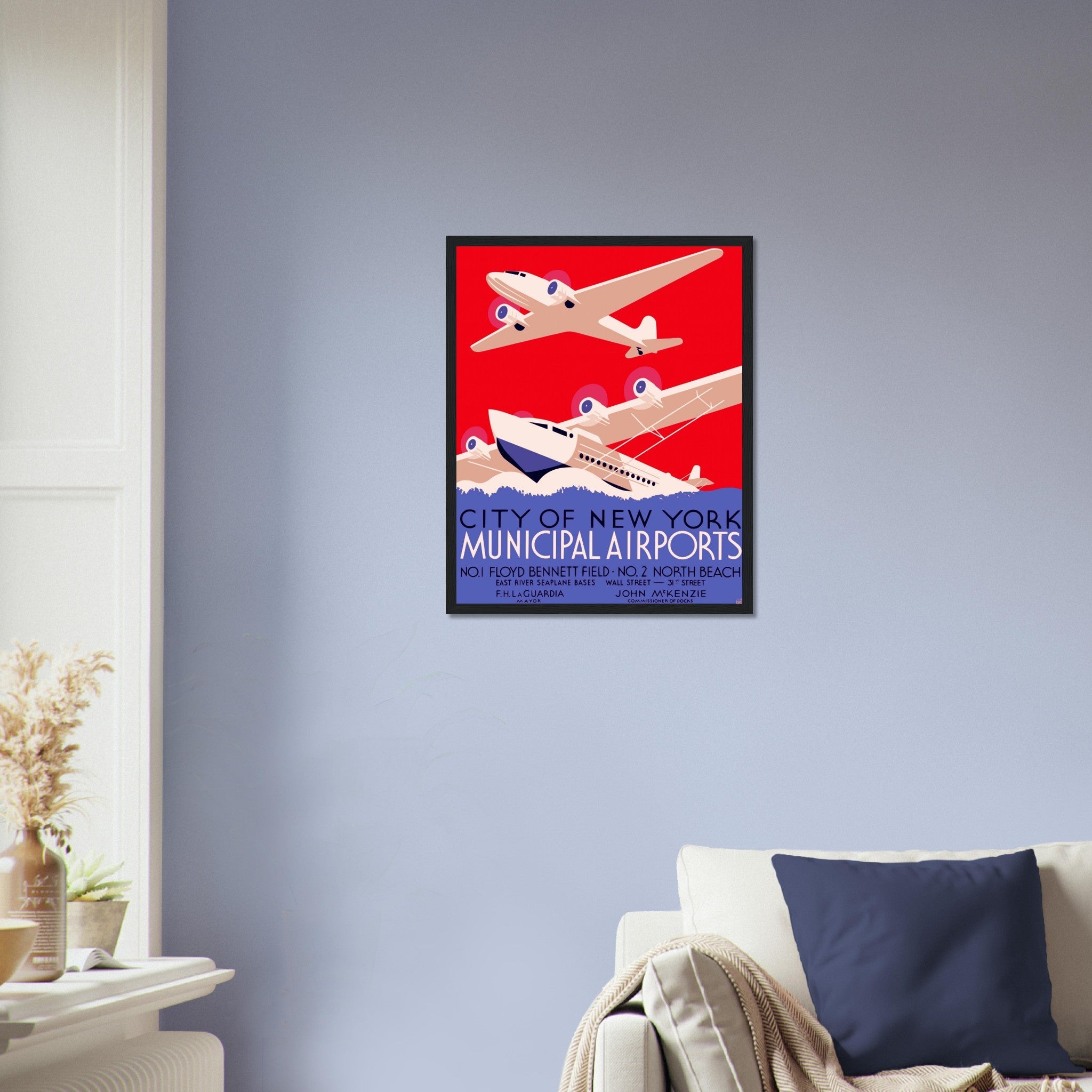 Vintage Airport Framed, New York Municipal Airport Framed Print Framed, Vintage New York Airport UK, EU USA Domestic Shipping - WallArtPrints4U