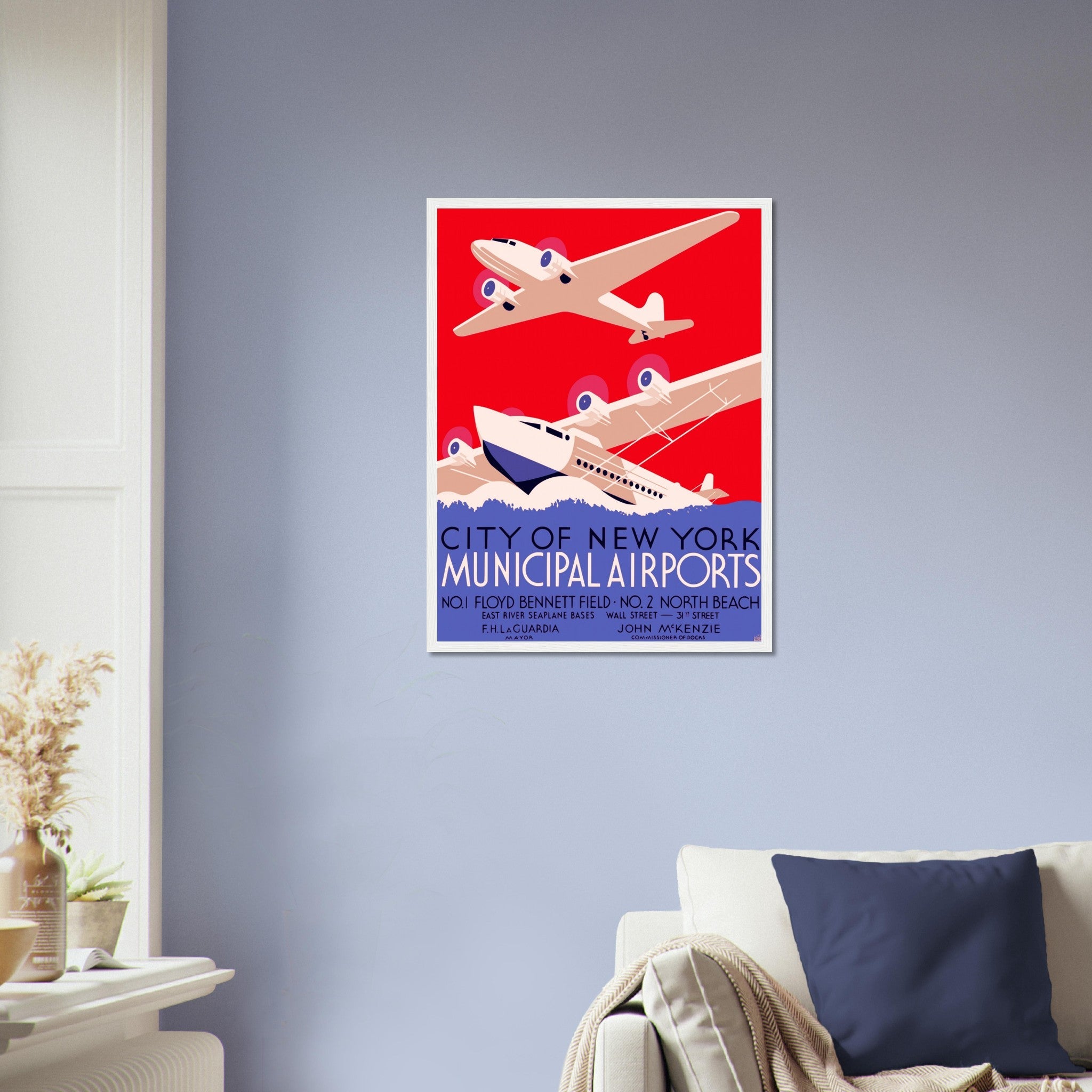 Vintage Airport Framed, New York Municipal Airport Framed Print Framed, Vintage New York Airport UK, EU USA Domestic Shipping - WallArtPrints4U