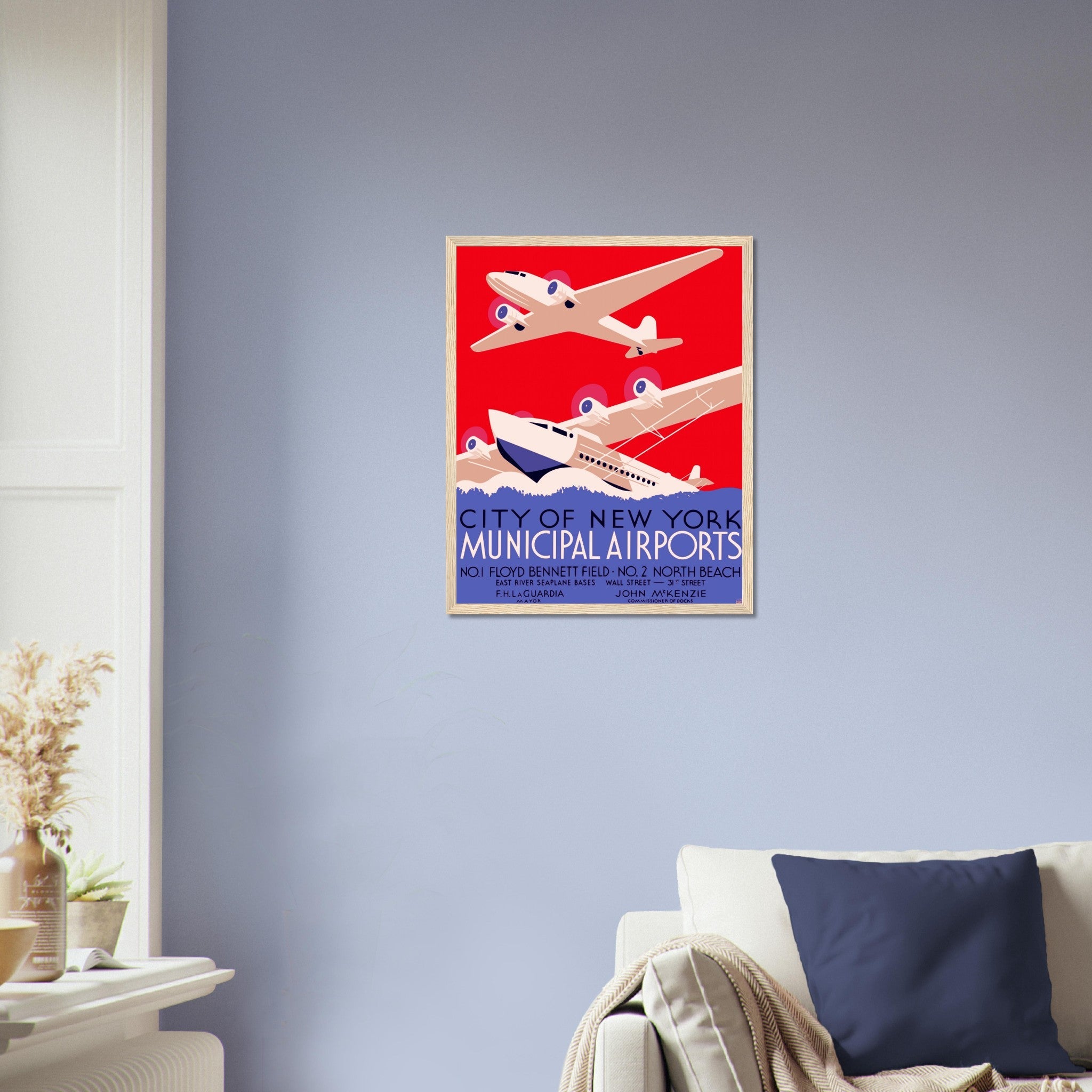 Vintage Airport Framed, New York Municipal Airport Framed Print Framed, Vintage New York Airport UK, EU USA Domestic Shipping - WallArtPrints4U