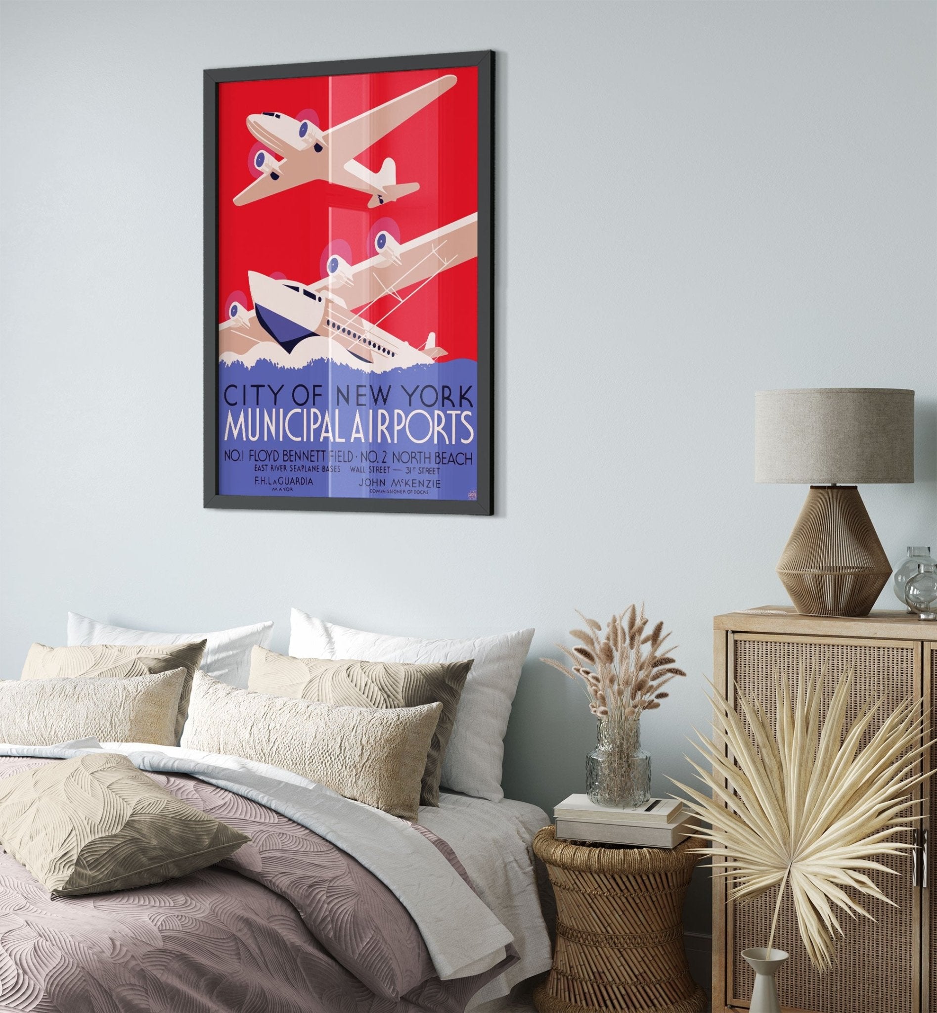 Vintage Airport Framed, New York Municipal Airport Framed Print Framed, Vintage New York Airport UK, EU USA Domestic Shipping - WallArtPrints4U