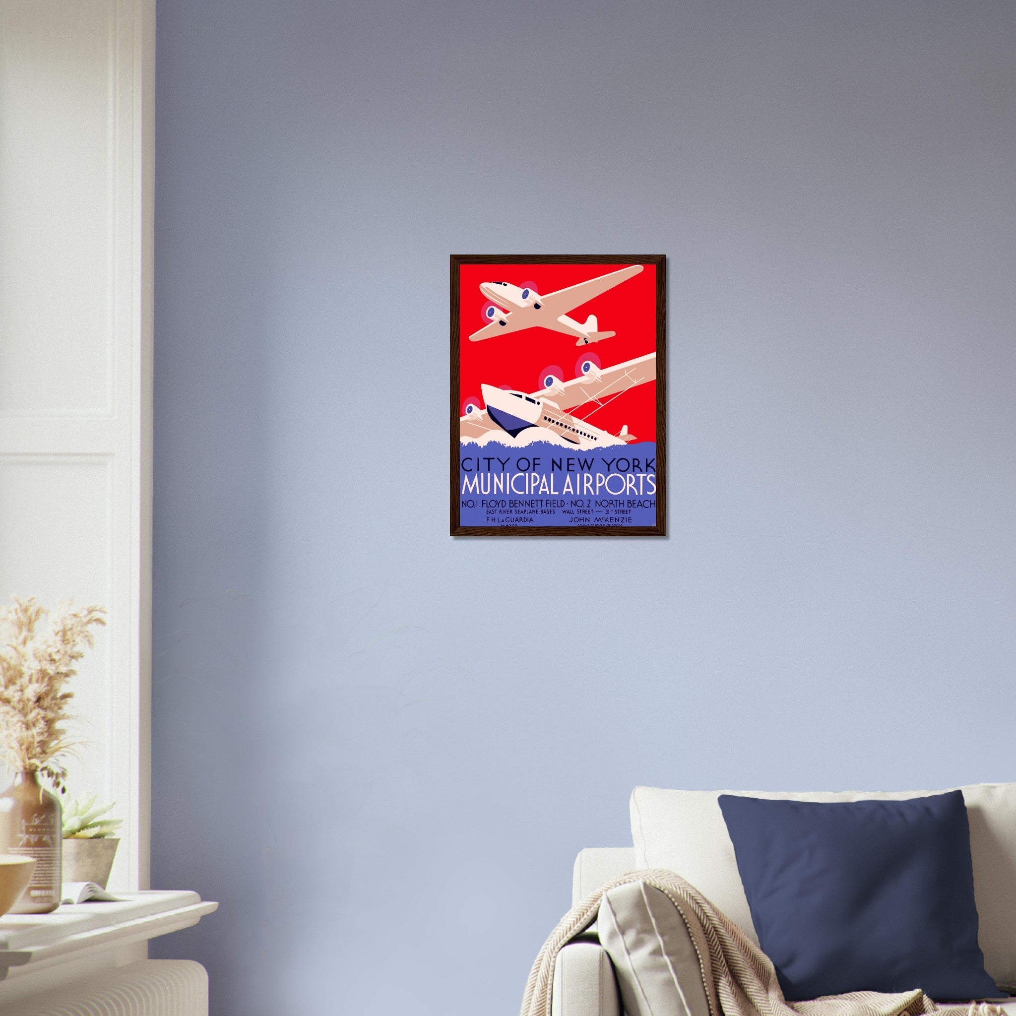Vintage Airport Framed, New York Municipal Airport Framed Print Framed, Vintage New York Airport UK, EU USA Domestic Shipping - WallArtPrints4U