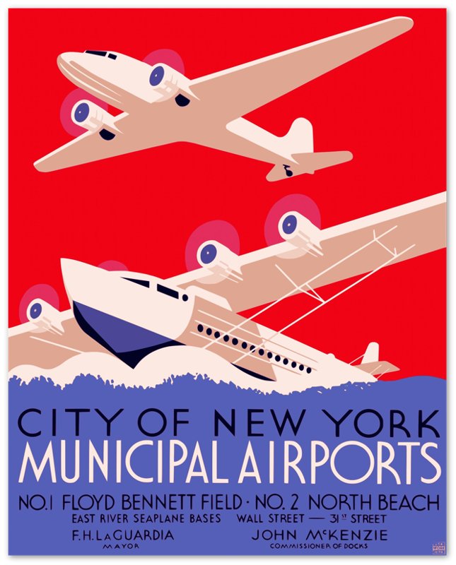 Vintage Airport Poster, New York Municipal Airport Print Poster, Vintage New York Airport - WallArtPrints4U