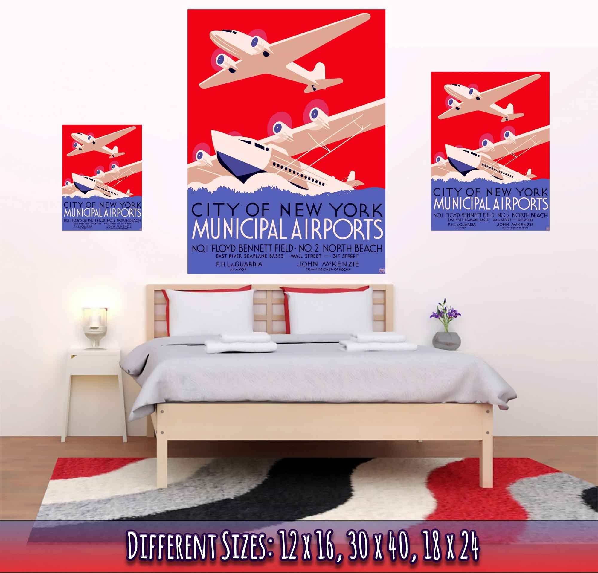 Vintage Airport Poster, New York Municipal Airport Print Poster, Vintage New York Airport - WallArtPrints4U