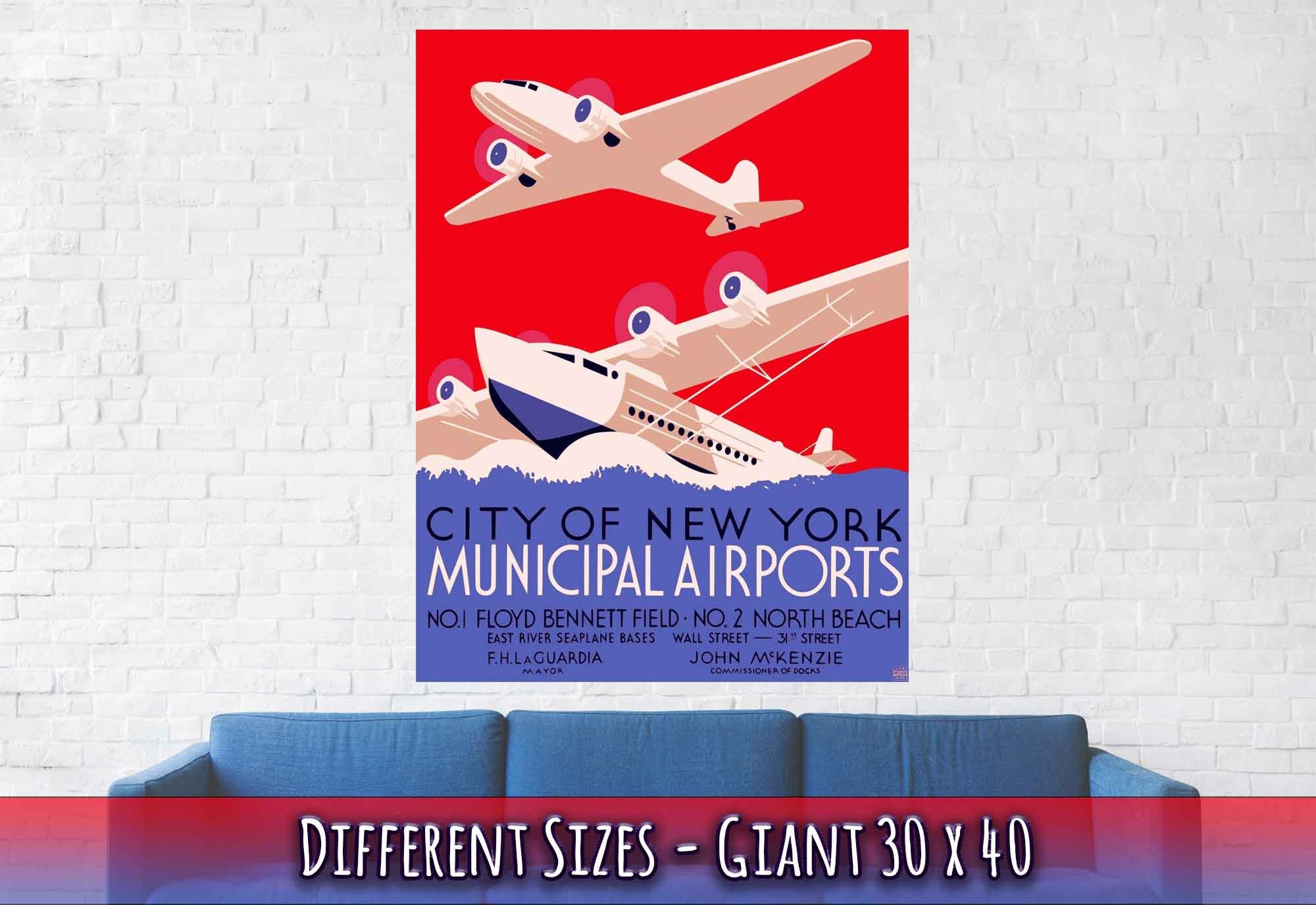 Vintage Airport Poster, New York Municipal Airport Print Poster, Vintage New York Airport - WallArtPrints4U