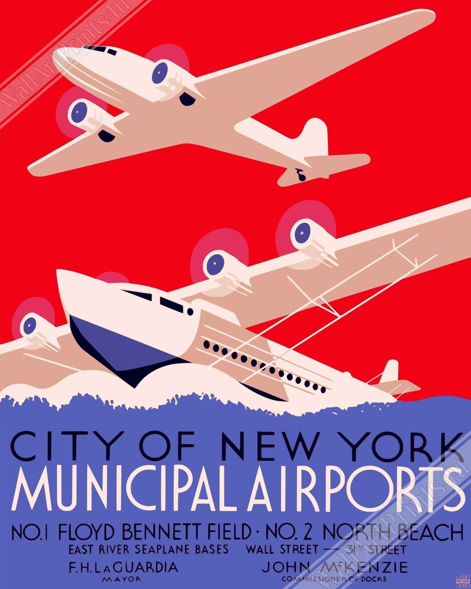 Vintage Airport Poster, New York Municipal Airport Print Poster, Vintage New York Airport - WallArtPrints4U