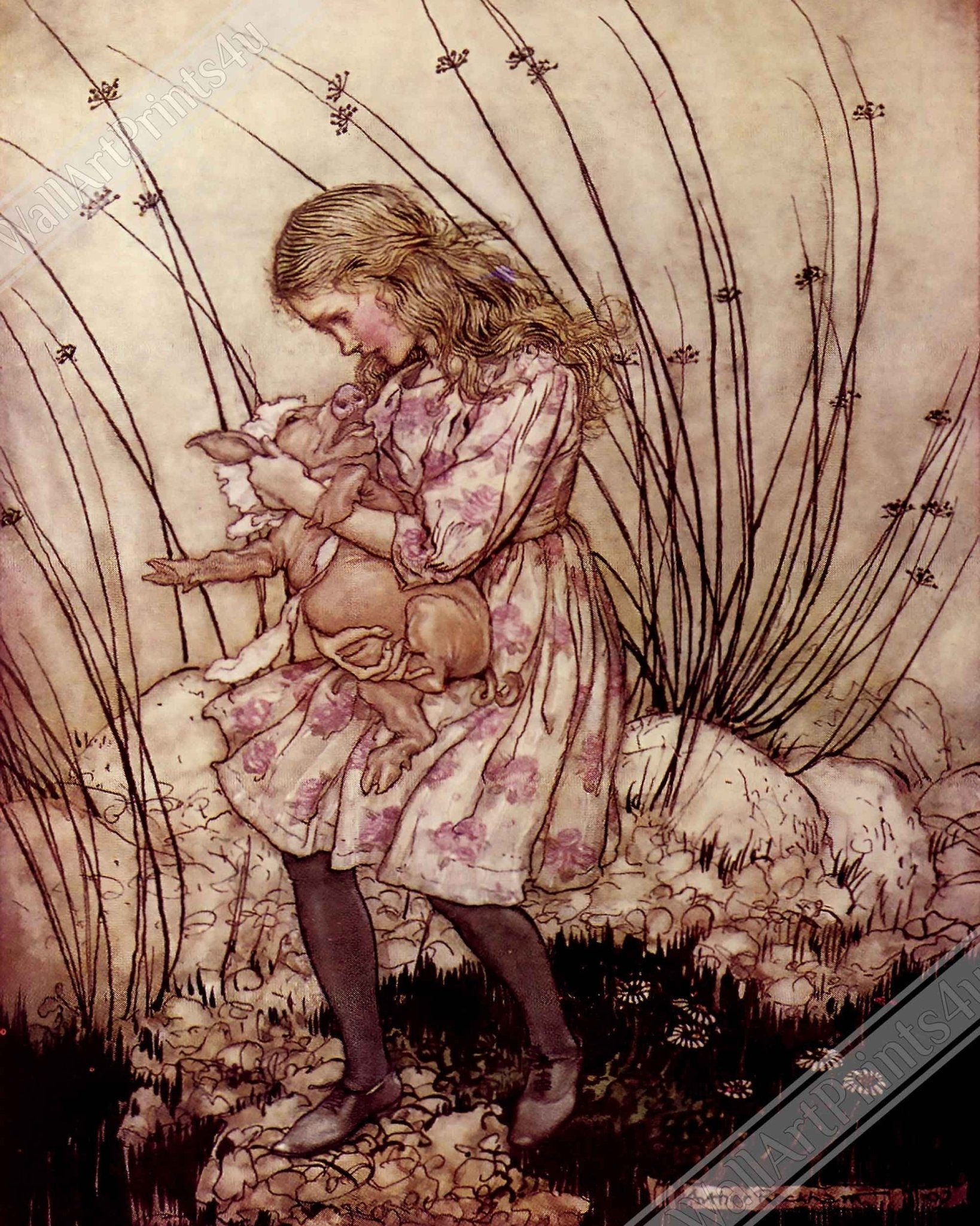 Vintage Alice In Wonderland Framed Print - Arthur Rackham Pig Baby - Arthur Rackham Framed - Alice With Pigbaby - WallArtPrints4U