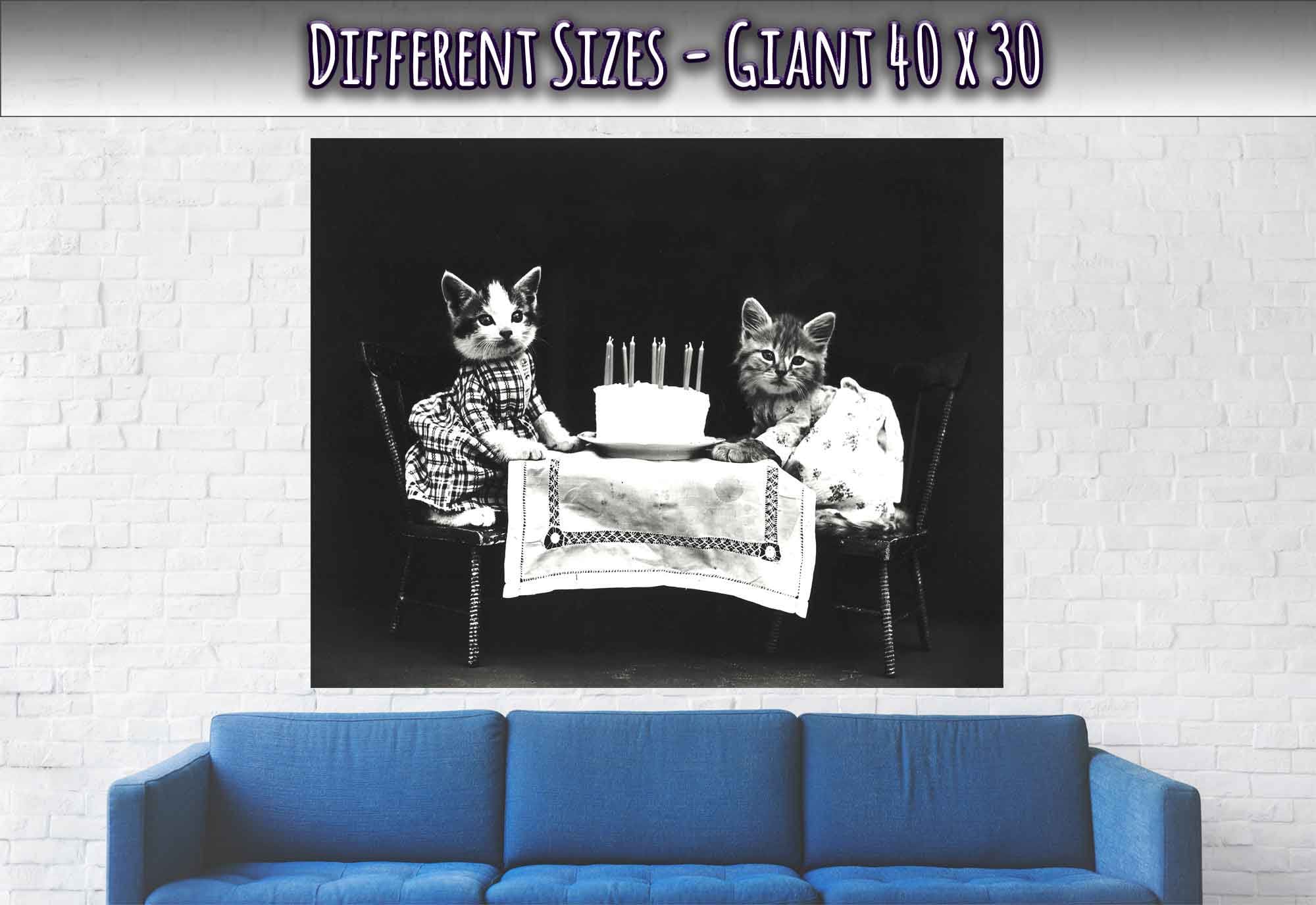 Vintage Birthday Kitten Poster Print - Cute Kitten Print - Vintage Cat Kitten Poster - WallArtPrints4U
